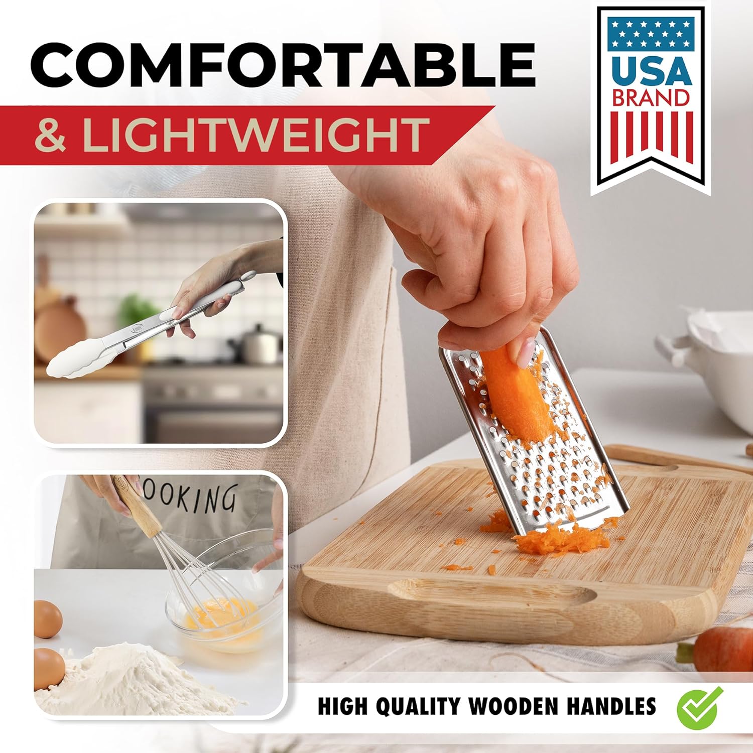 Kaluns 50 PCS Silicone Kitchen Utensils Set Complete Kitchen Set - 800°F Heat Resistant Non-Stick Premium Cooking Utensils W Wooden Handles - Can Opener, Masher, Turner, Silicone Spatula Set - Image 5
