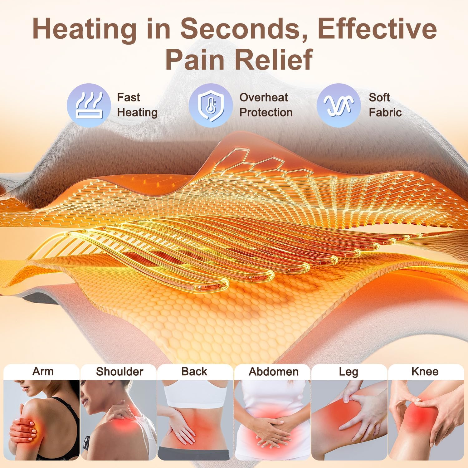 IGXHAVIZ Heating Pad for Back Pain Relief, Electric Heating Pad for Period Cramps Neck Shoulders with Belt, 4 Timer 6 Heat Setting & Auto Shut Off, 12"x24"+20" Large Moist Heat Pad for Mom,Dad - Image 4