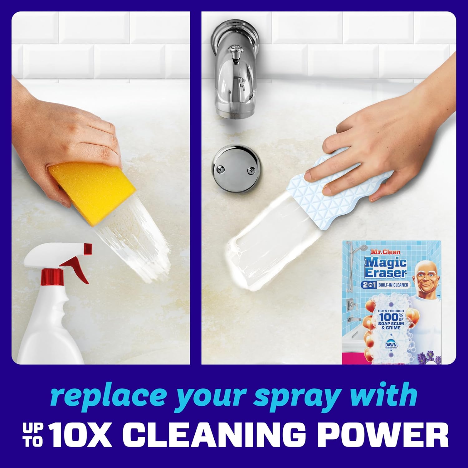 Mr. Clean Magic Eraser Sponge, Bathroom Cleaner, Shower Cleaner, Tub Cleaner, Soap Scum Remover, Bathroom Cleaning Supplies, Dawn Cleaning Power with Febreze Lavender Scent, 5ct - Image 3