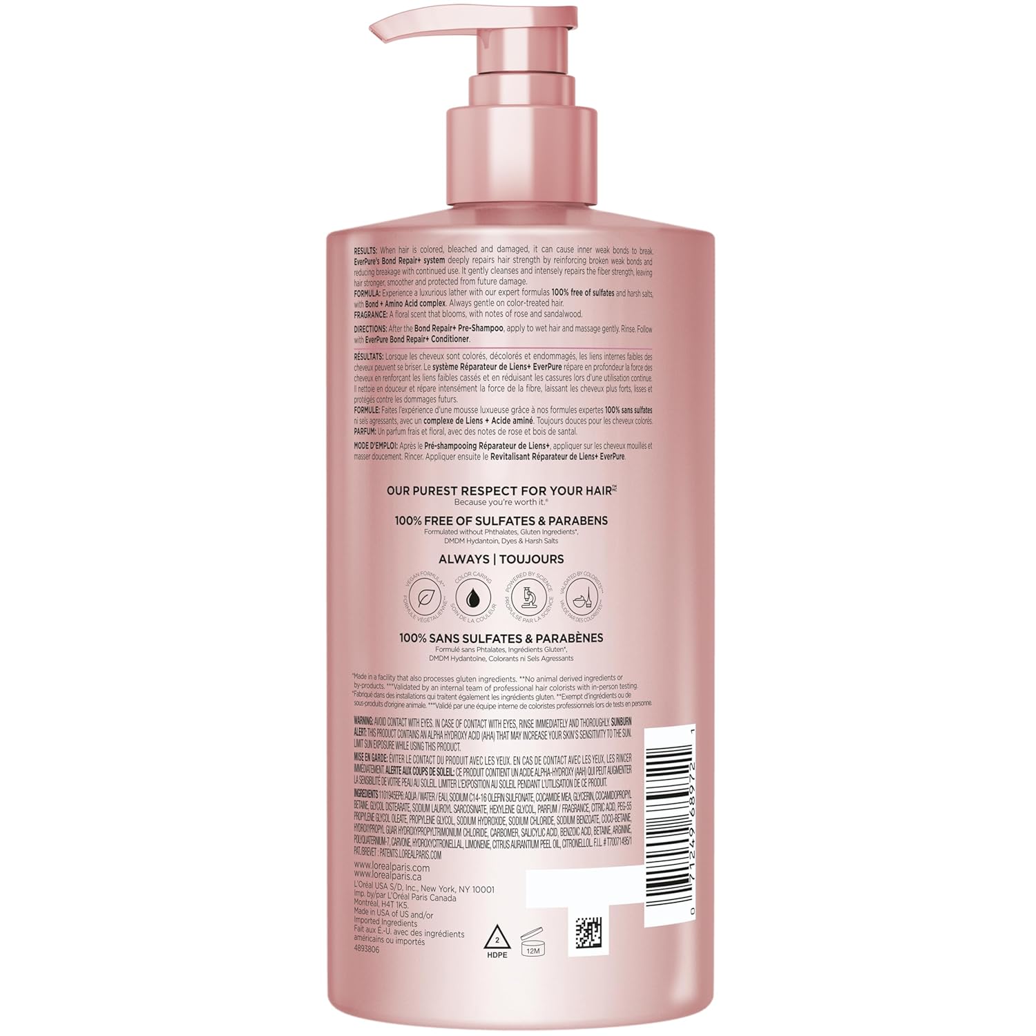 L'Oreal Paris Sulfate Free Bond Repair+ Shampoo, Hair Shampoo with Amino Acid Complex, Strengthens and Repairs Damaged or Color Treated Hair, EverPure, 23 Fl Oz (Packaging May Vary) - Image 10