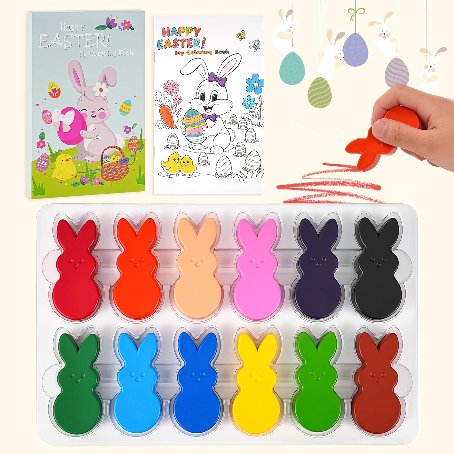 Easter Basket Stuffers for Toddler,12 Colors Non-Toxic Washable Bunny Rabbit-Shaped Crayons for Kids with Easter Coloring Book Easter Egg Fillers Hunt, Classroom Games Supplies for Boys Teens - Image 5