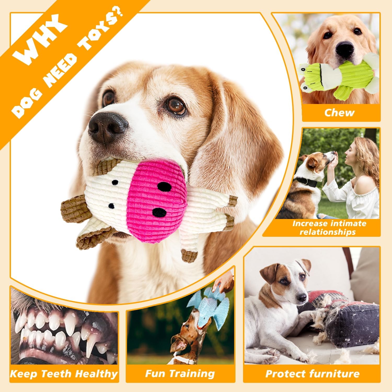 MRSOHRET 5 Pack Squeaky Dog Toys, Tough Stuffed Plush Puppy Tough Chew Toys, Durable Plush Animal Dog Toy for Large Small Medium Dogs to Keep Them Busy - Image 4
