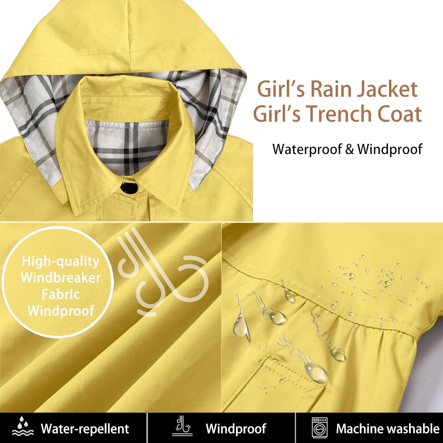 Betusline Girl's Rain Jackets Lightweight Waterproof Hooded Trench Coat Raincoats for Kids,2-14 Years - Image 6