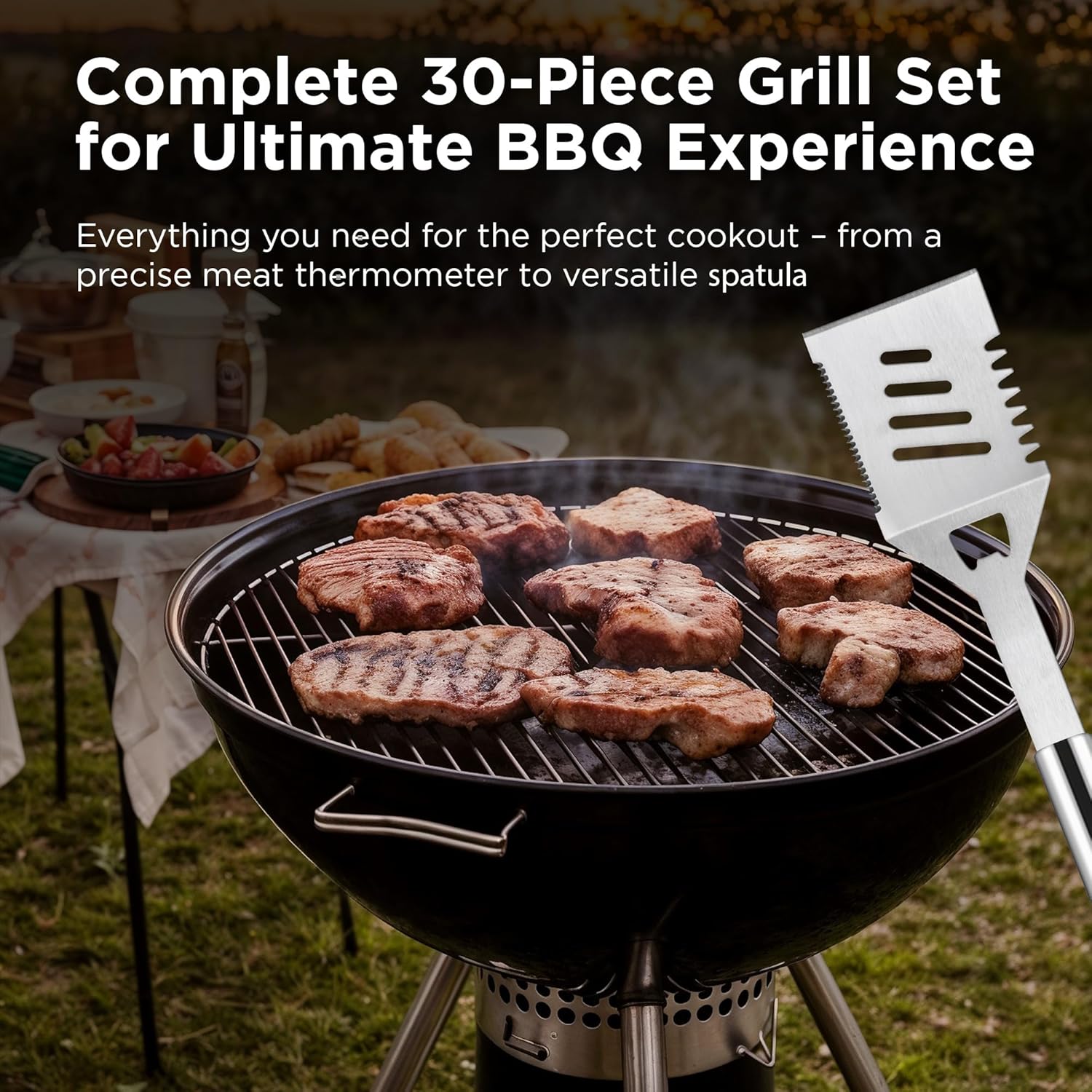 Kaluns Grilling Accessories, Dad Gifts for Fathers Day, Heavy Duty Stainless Steel Grill Set BBQ Grill Accessories for Outdoor Grill with Meat Thermometer, Case and Apron - Image 4