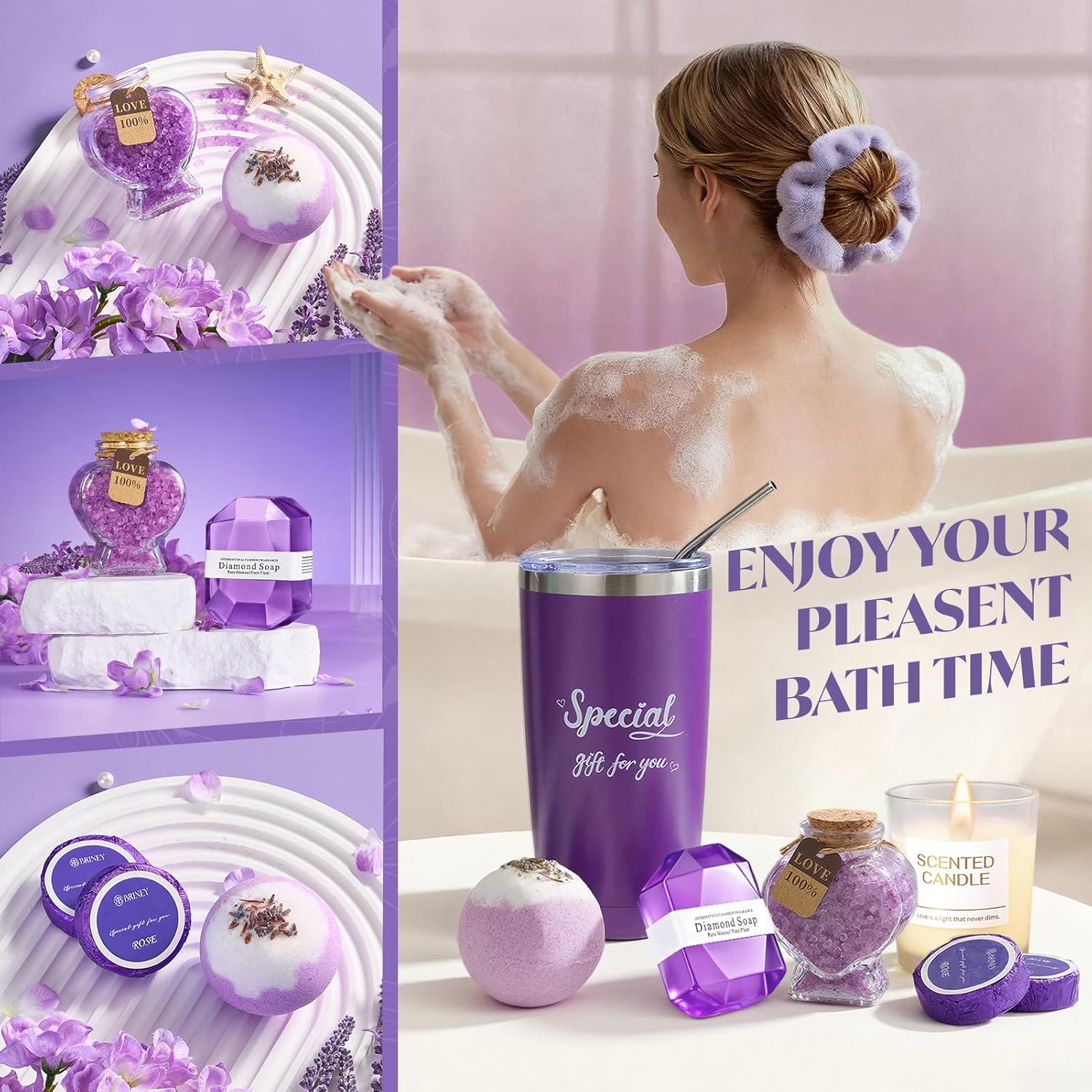 Briney Gift Baskets for Women, Mothers Day Gifts for Friends, Purple Birthday Valentines Women Day Easter Gifts Lavender Care Package Spa Basket for Girlfriend Wife Mom Sister - Image 5