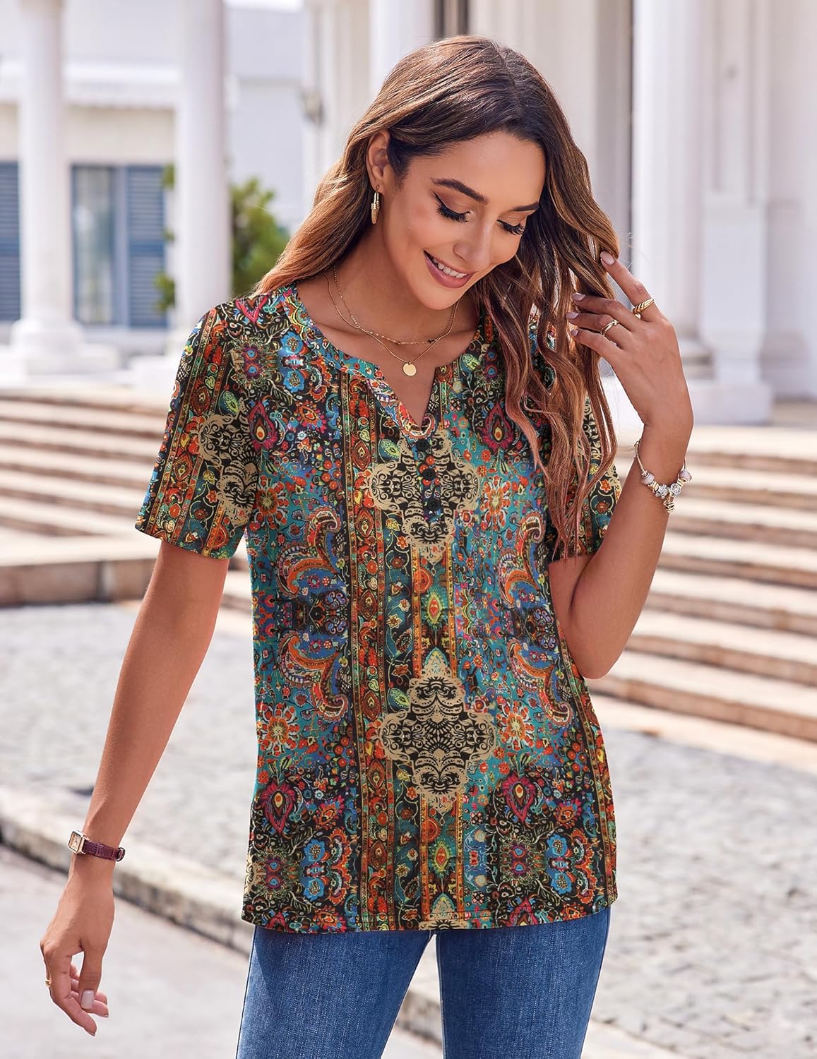 Zeagoo Womens Summer Tops Casual Short Sleeve V Neck Shirts Business Dressy Work Blouses - Image 3