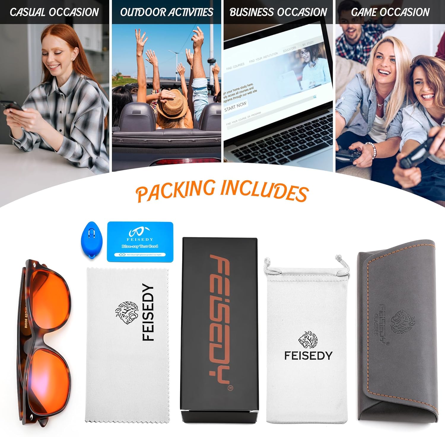 FEISEDY Orange/Red Classic Blue Light Blocking Glasses for Women Men, Gaming Computer Sleep Eyeglasses B0339 - Image 6