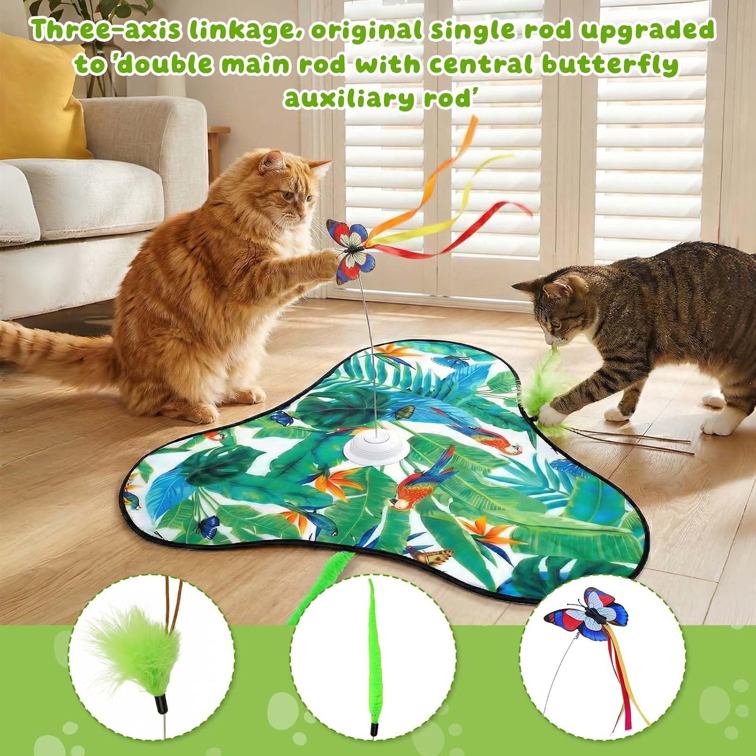 Interactive Cat Toys Rechargeable,Moving Concealed Feathers,Real Mouse Squeaky,Touch Activated Cat Kitten Toy Exercise Toys for Indoor Bored Adult Cats (Green) - Image 3