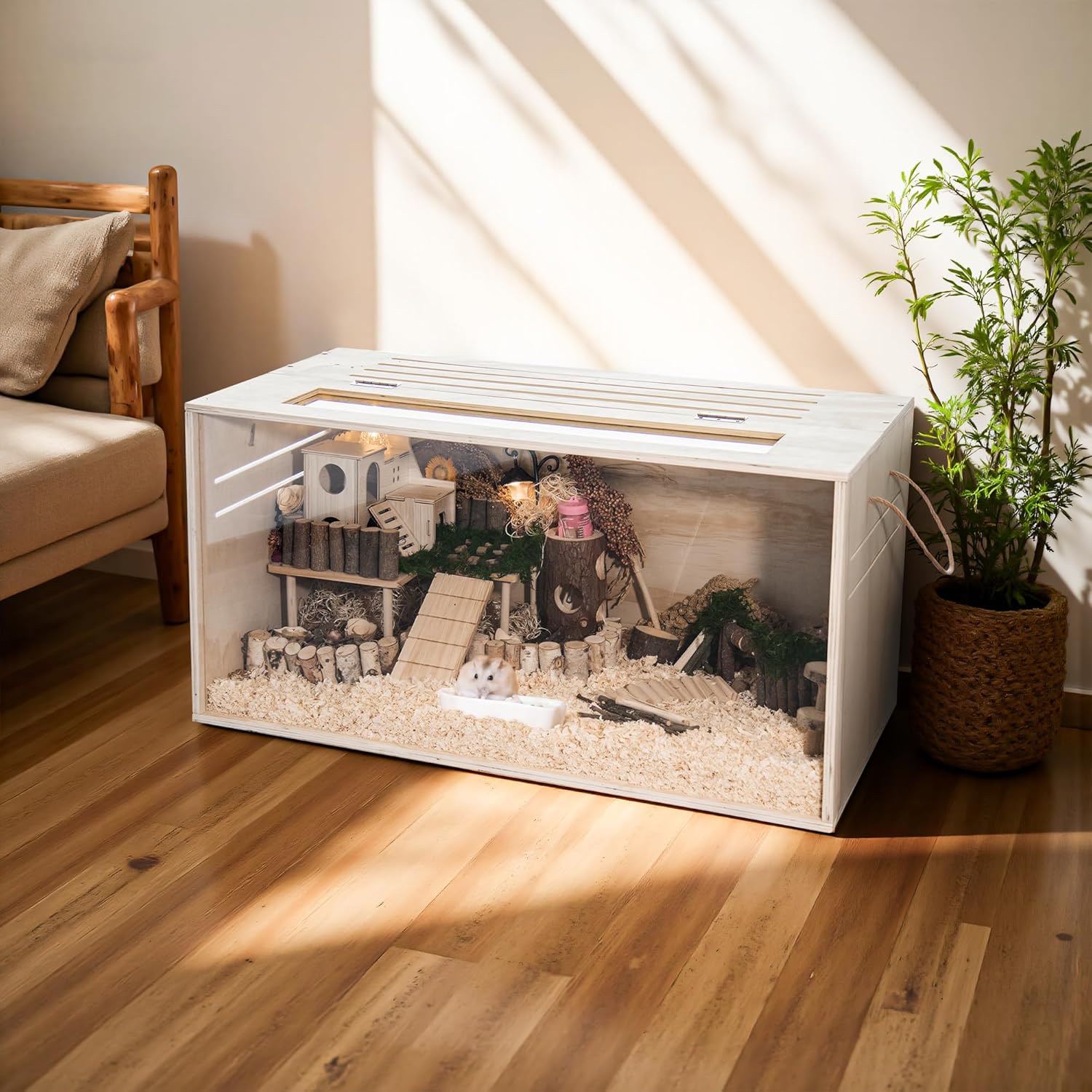 Hamster Cage Chewproof, 32" Wooden Guinea Pig Cage for Small Animals, Openable Top with Easy View Acrylic Panels for Hamster, Rabbit, Guinea Pig, Hedgehog(32" L x 15.7" W x 15.7" H) - Image 7