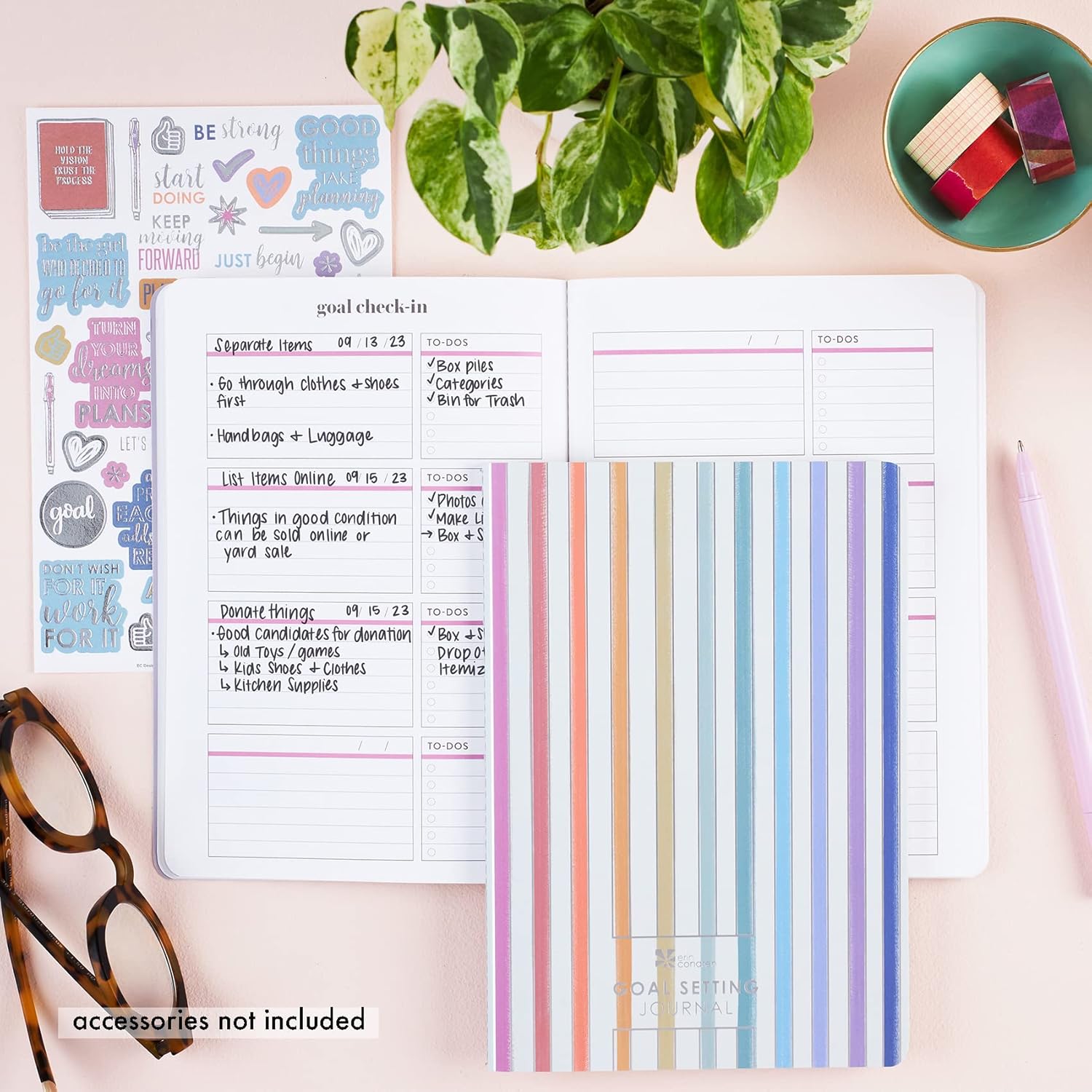 Erin Condren Designer Petite Planner - Goal Setting Journal Editions with Illustrative, Functional, Cute Sticker Pack that Includes Inspirational Quotes for Customization (Goal Setting 2) - Image 5