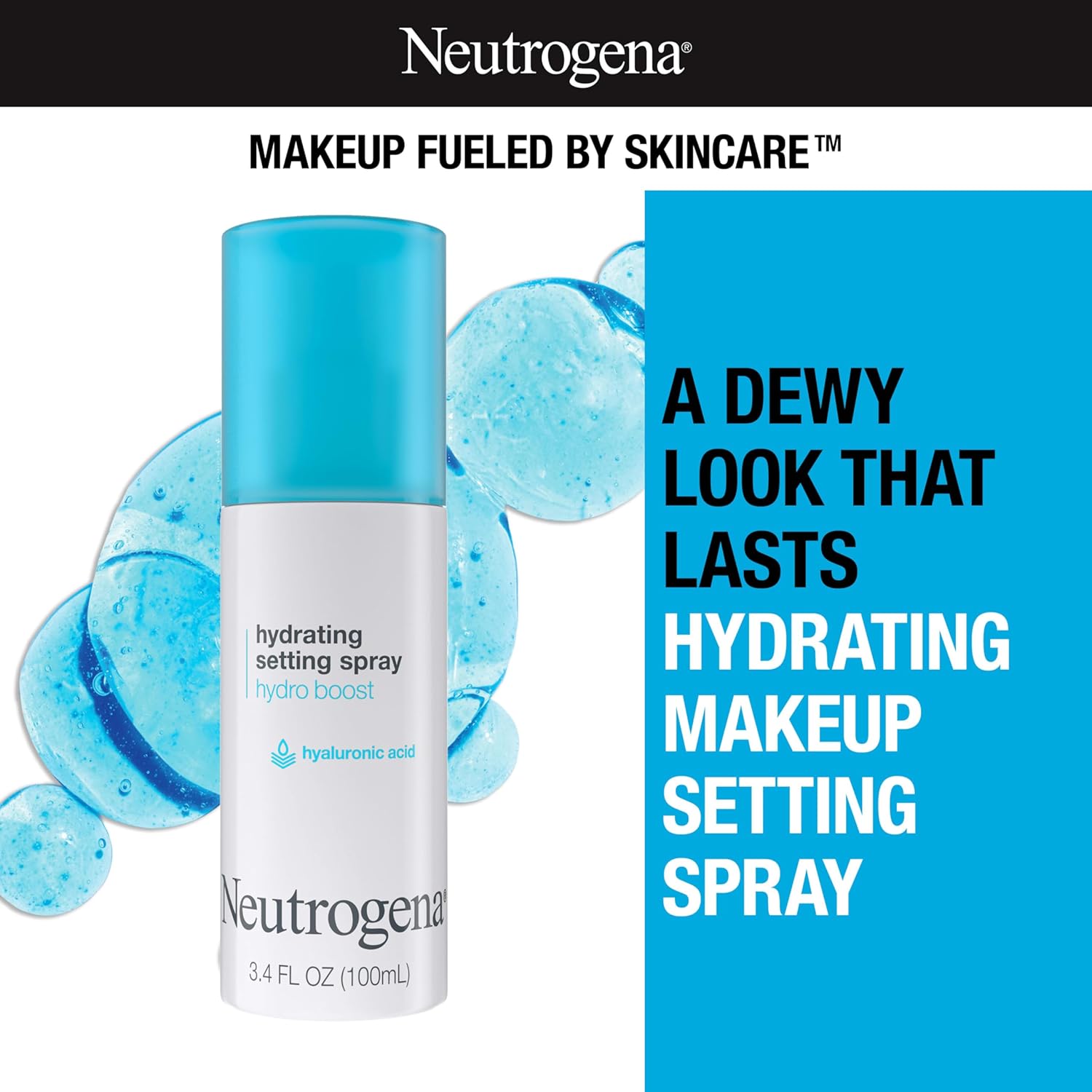 Neutrogena Hydro Boost Hydrating Makeup Setting Spray with Hyaluronic Acid, Setting Spray for Smooth, Dewy Skin, Fragrance Free, Non-Comedogenic & Hypoallergenic, 3.4 fl. oz - Image 4