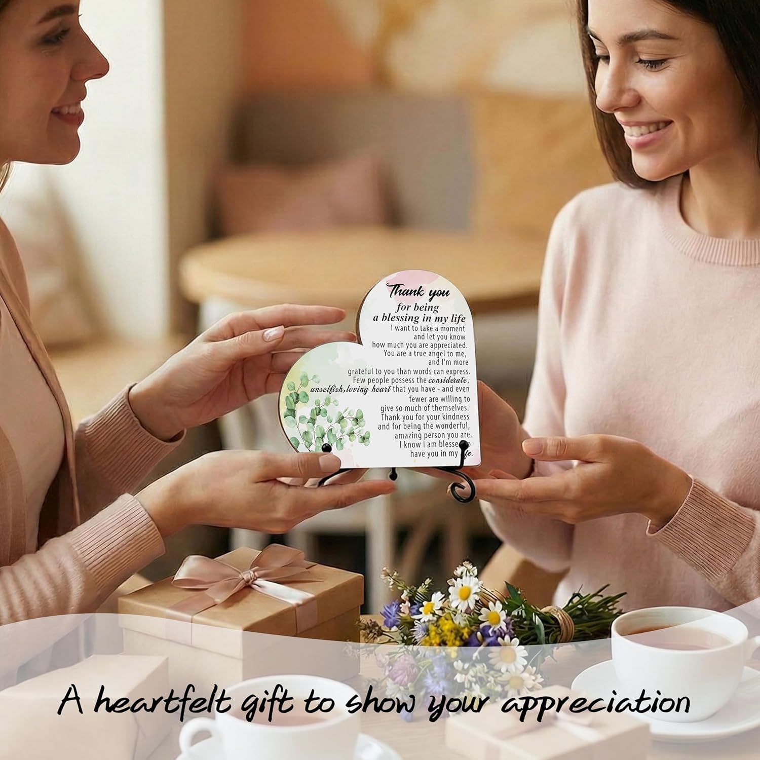Thank You Gifts for Women, Being A Blessing in My Life Wood Heart Plaque with Stand, Appreciation Gratitude Gifts for Mom Friend Sister, Thanksgiving Christmas Valentines Day Family Party Gift Idea, 5x5in - Image 4