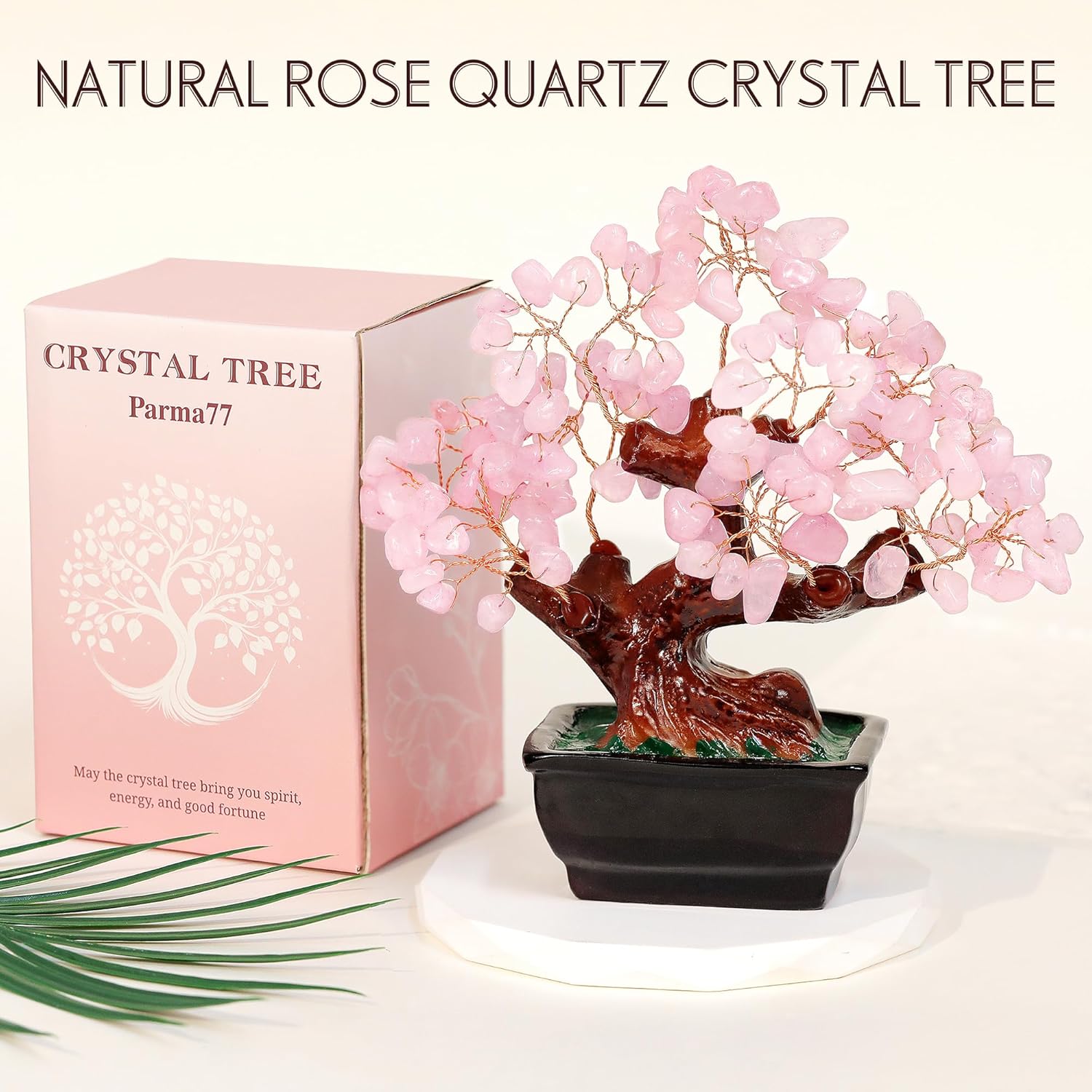 Parma77 Feng Shui Natural Rose Pink Quartz Crystal Money Tree, Healing Crystal Trees Bonsai Style Decoration for Wealth and Luck for Home Decor, Gifts for Women - Image 2