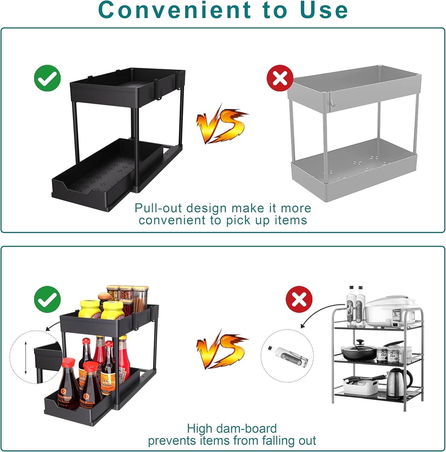 DEKAVA Under Sink Organizer 2 Pack, Bathroom Cabinet Organizer, 2 Tier Sliding Cabinet Basket Organizer Drawer, Multi-Purpose Bath Collection Baskets for Bathroom (Black) - Image 8