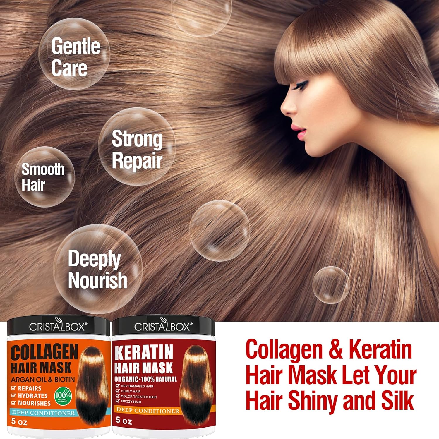 2 Pack Collagen Hair Mask & Keratin Hair Mask,Keratin Hair Treatment,Repair Treatment Deep Conditioning Hair Treatment Mask for Damaged Hair,Hydrating Conditioner with Argan Oil for Dry Hair - Image 5