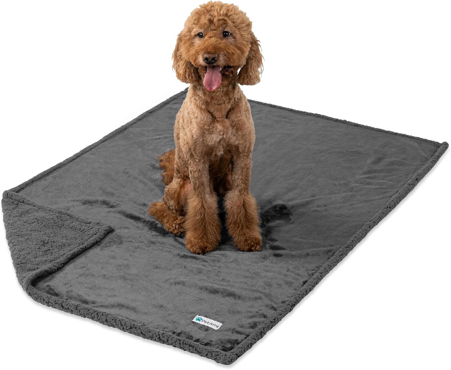 PetAmi Waterproof Dog Blanket for Medium Large XL Dog Puppy Cat Throw for Couch Cover Leakproof Protection, Sherpa Fleece, Reversible Soft Washable 80x60 Gray Gray - Image 7