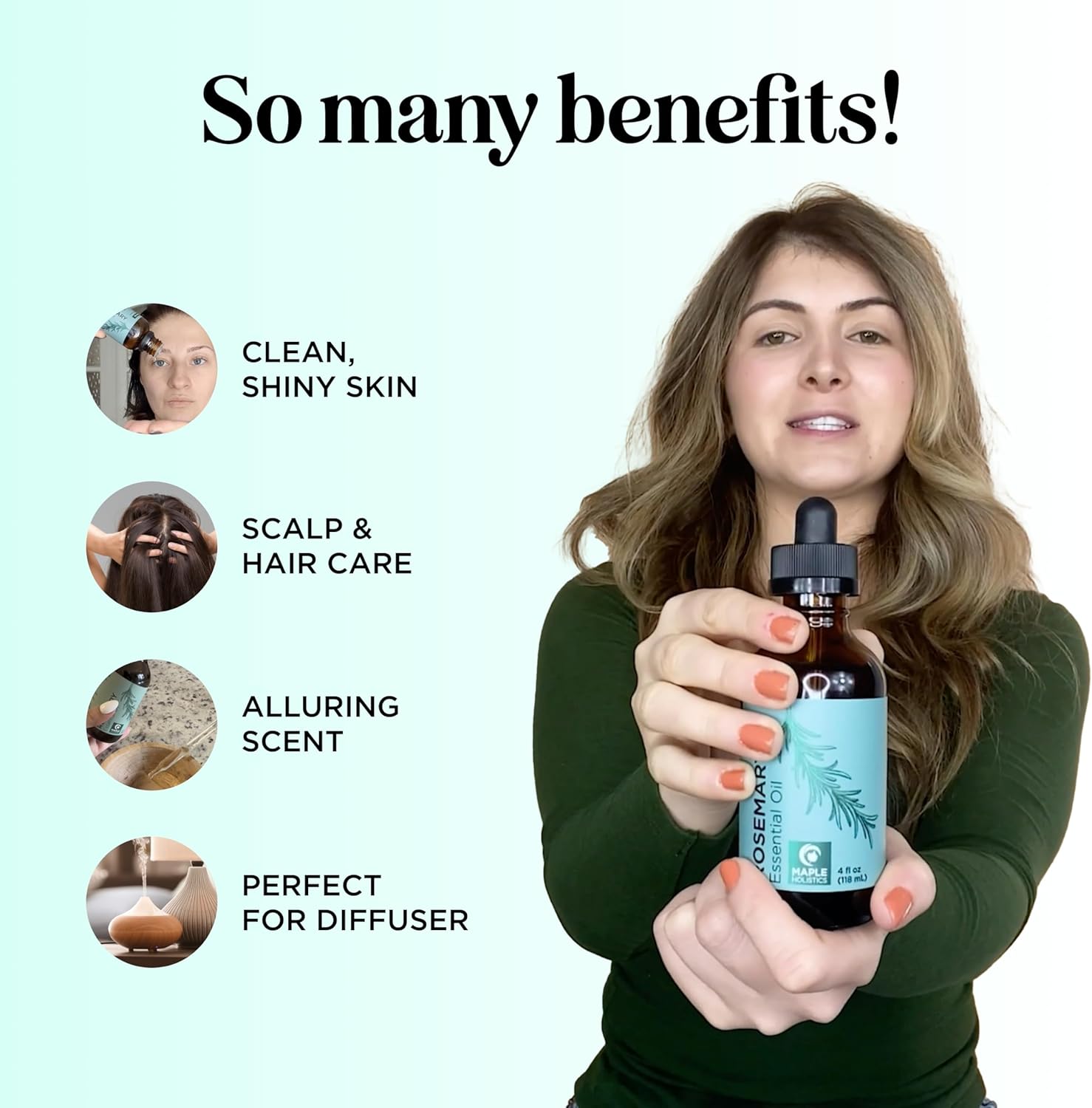 Pure Rosemary Essential Oil with Dropper - Undiluted Rosemary Oil for Hair Skin and Nails and Refreshing Aromatherapy Oil for Diffusers - Rosemary Essential Oil for Cleansing Dry Scalp Care 4oz - Image 3