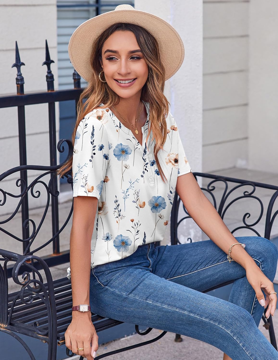 Zeagoo Womens Summer Tops Casual Short Sleeve V Neck Shirts Business Dressy Work Blouses - Image 4