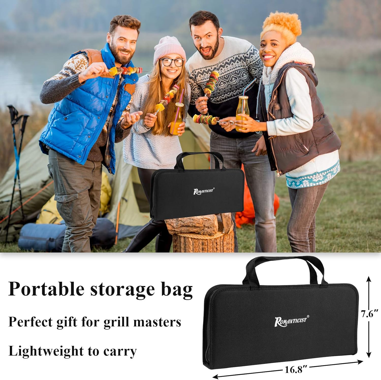 ROMANTICIST 27pcs Heavy Duty Grilling Gifts for Men Dad Fathers Day, Extra Thick BBQ Accessories Tools Set, Stainless Steel Grill Utensils Kit with Meat Claws,Canvas Bag for Outdoor Camping Brown - Image 6