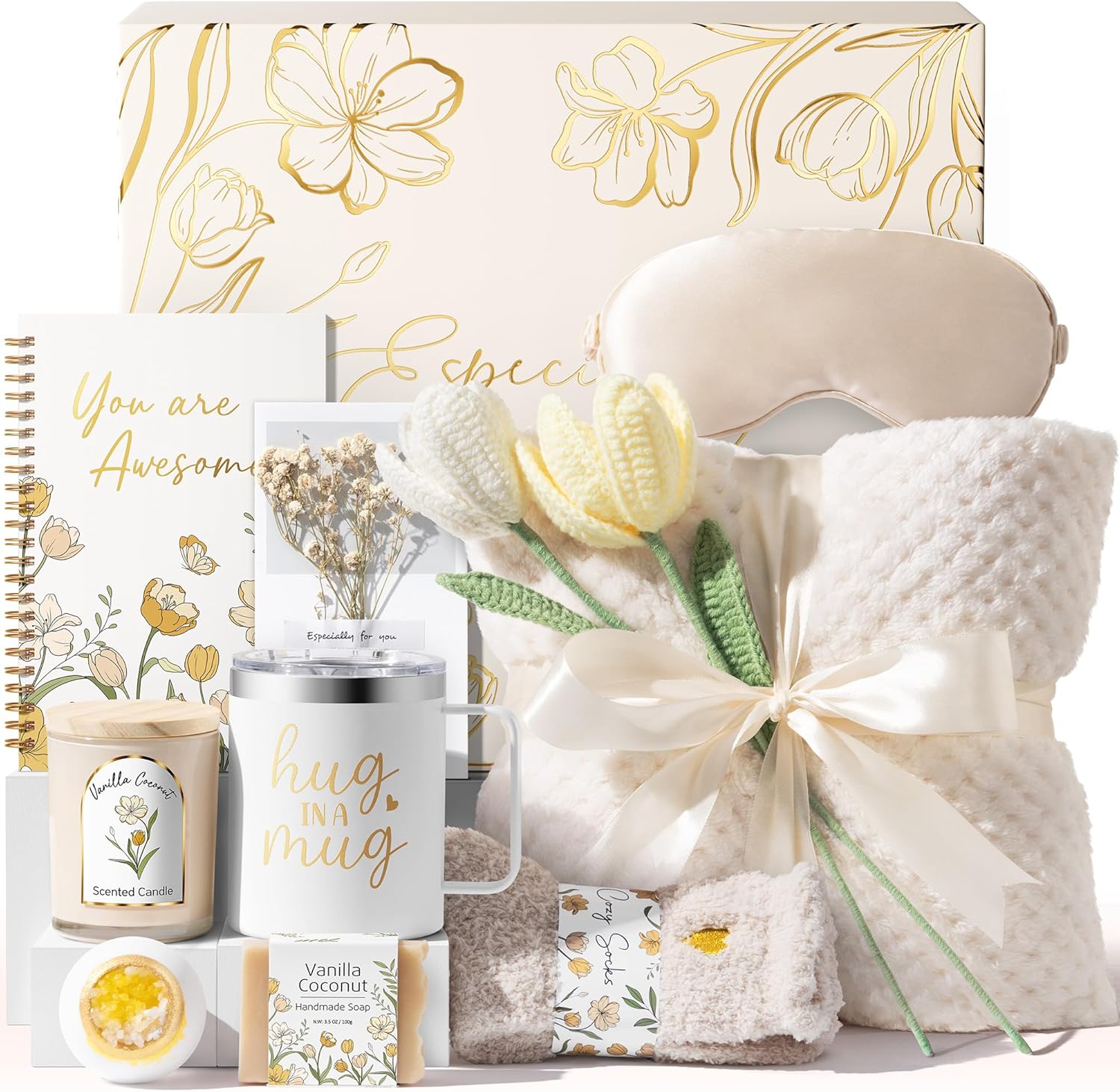 Mothers Day Birthday Gifts for Women Self Care Package, Get Well Soon Gift Baskets for Women Spa Gifts Set, Unique Thinking of You Inspirational Sympathy Gift Baskets for Mom Her Wife Friend Sister