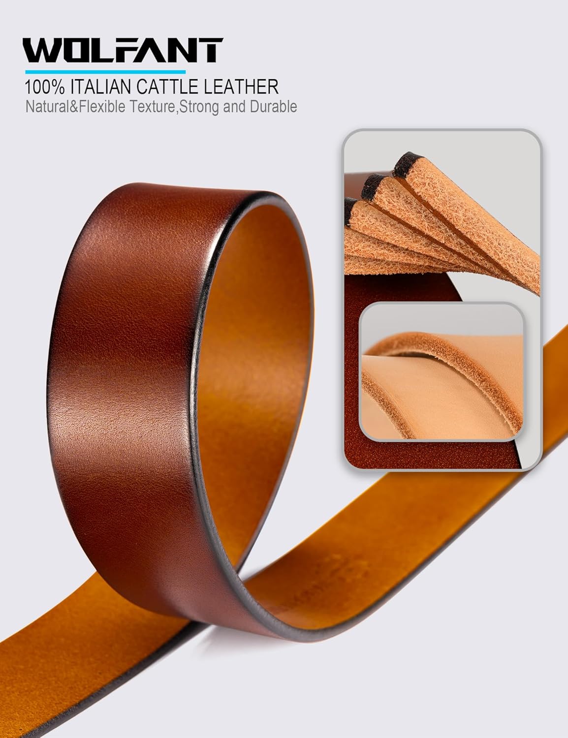 WOLFANT 1.5" Full Grain Leather Belt for Men in Gift Box,100% Italian Real Solid Leather - Image 4
