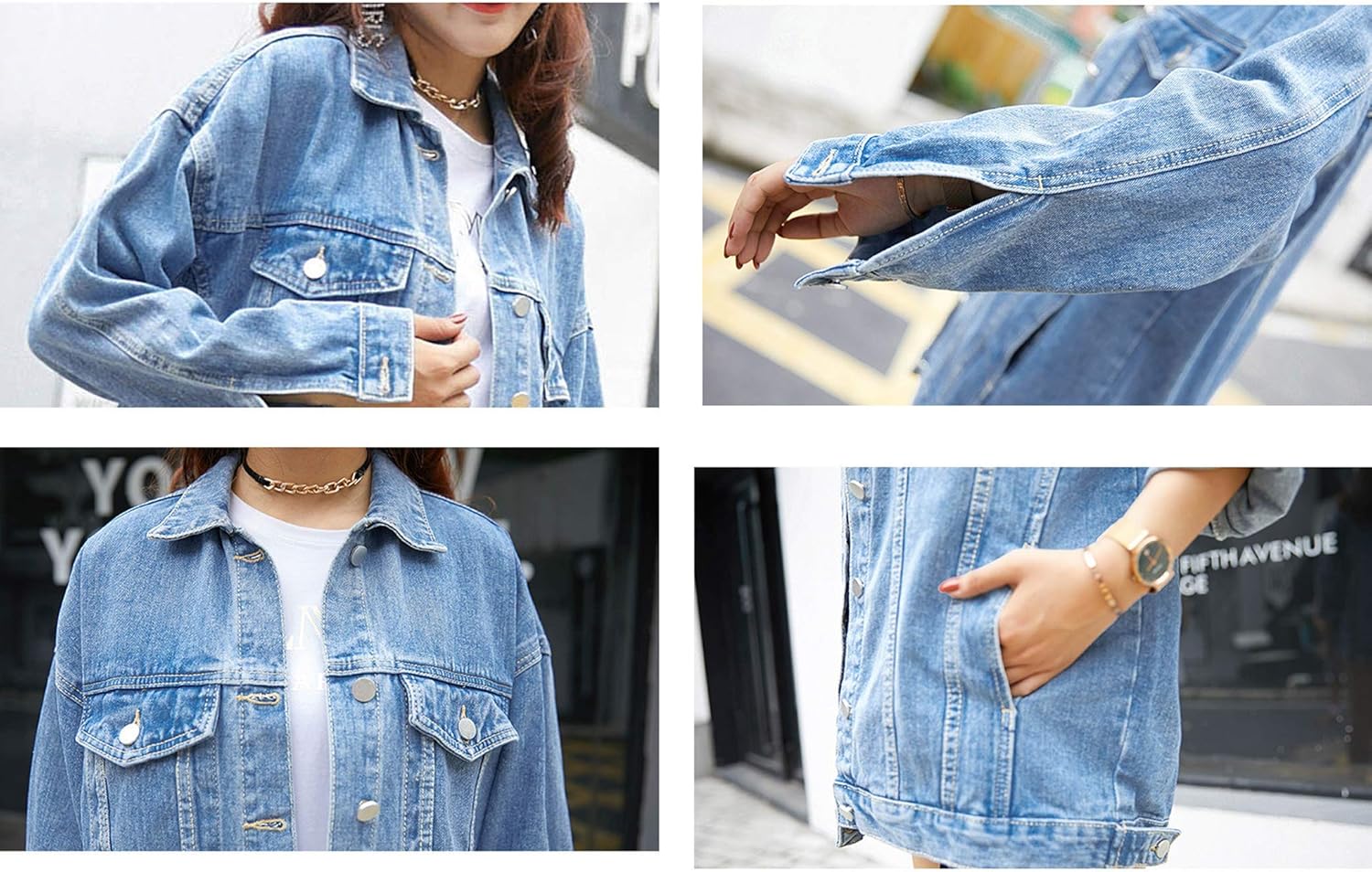 Omoone Women's Oversized Mid Long Denim Jacket Jean Biker Coat - Image 8