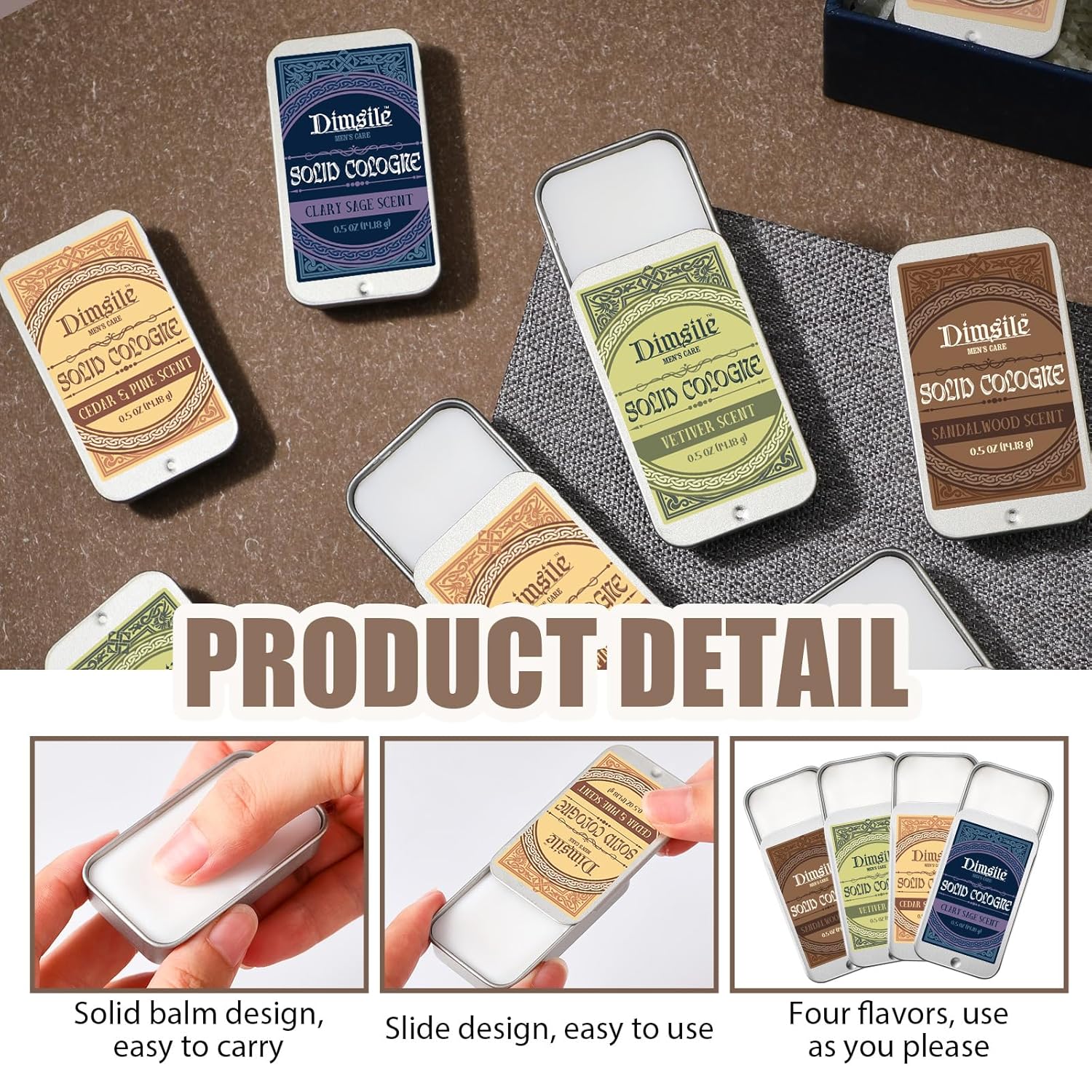 24 Pcs Solid Cologne for Men Solid Perfume 0.5 oz Men's Cologne Gift Set Including Sandalwood, Cedar Wood, Clary Sage, Vetiver, Scent Fragrance Gifts for Travel Size - Image 3