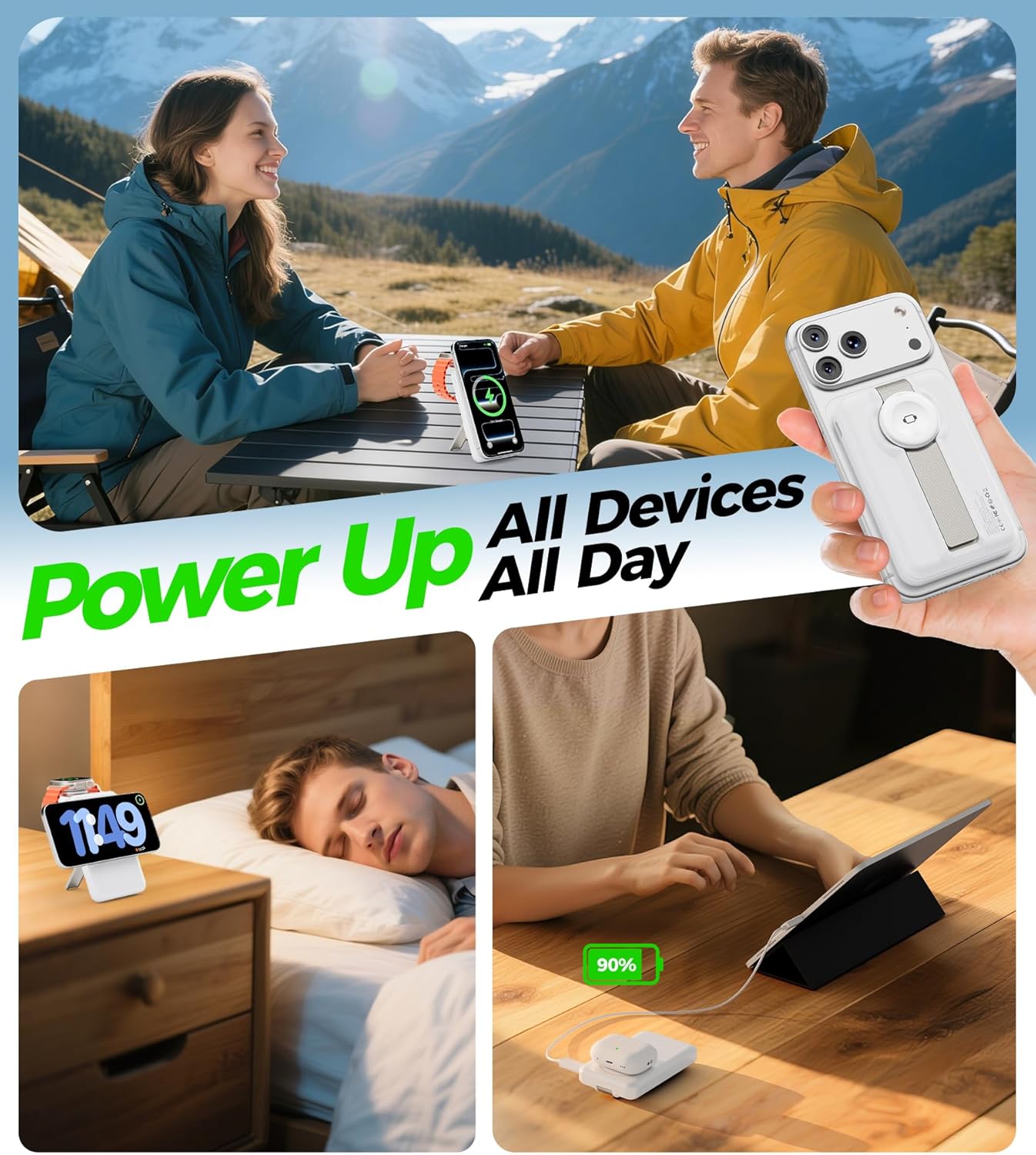 Magnetic Portable Charger,10000mAh MagSafe Power Bank Fast Charging with Stand,3 in 1 Travel Essential Wireless Charger Station for iPhone 17/16/15/14/13/12,Apple Watch,Airpods,White - Image 3