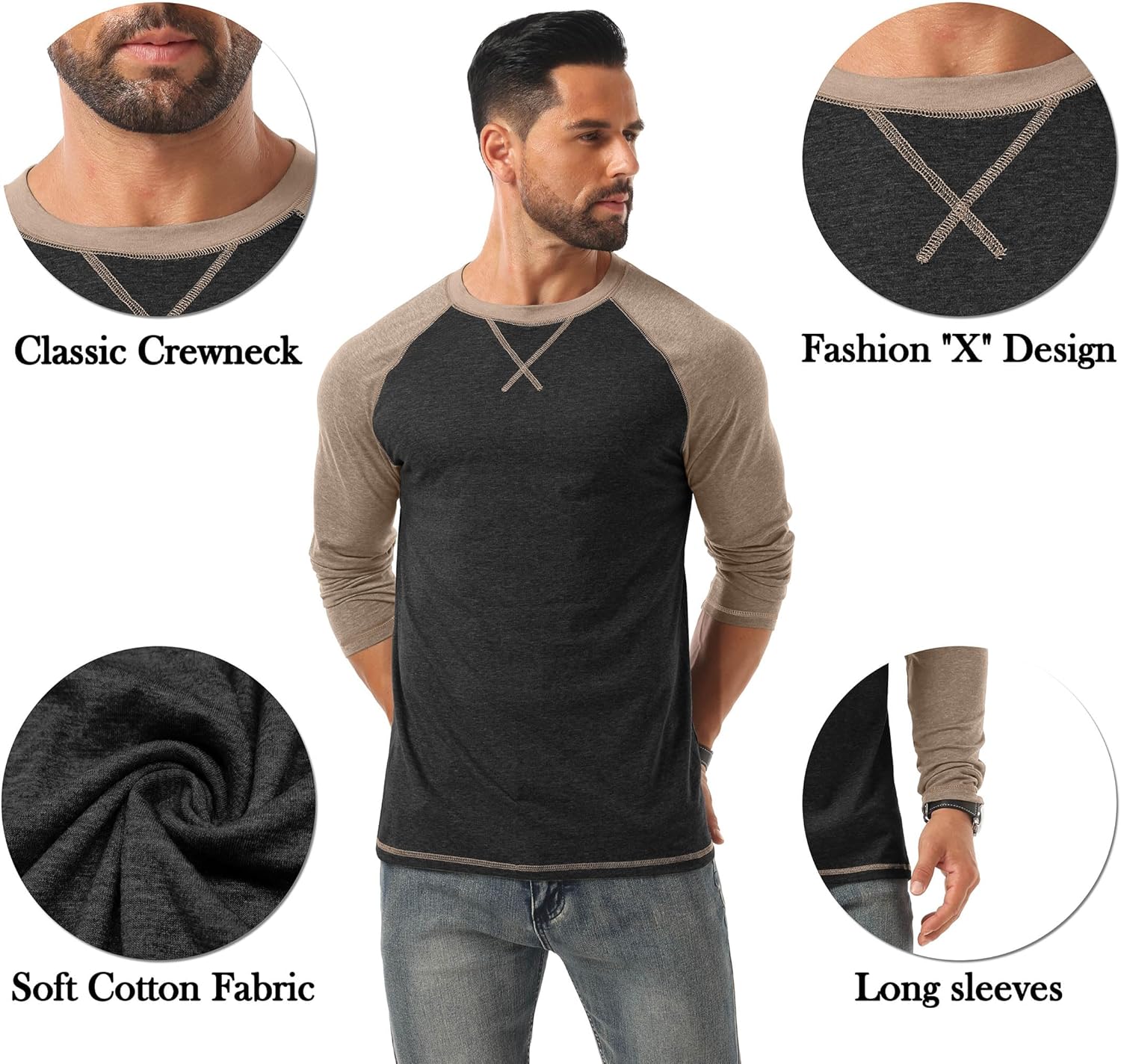 Askdeer Mens T-Shirt Long/Short Sleeve Cotton Shirts Casual Stylish Crewneck Shirts - Image 5