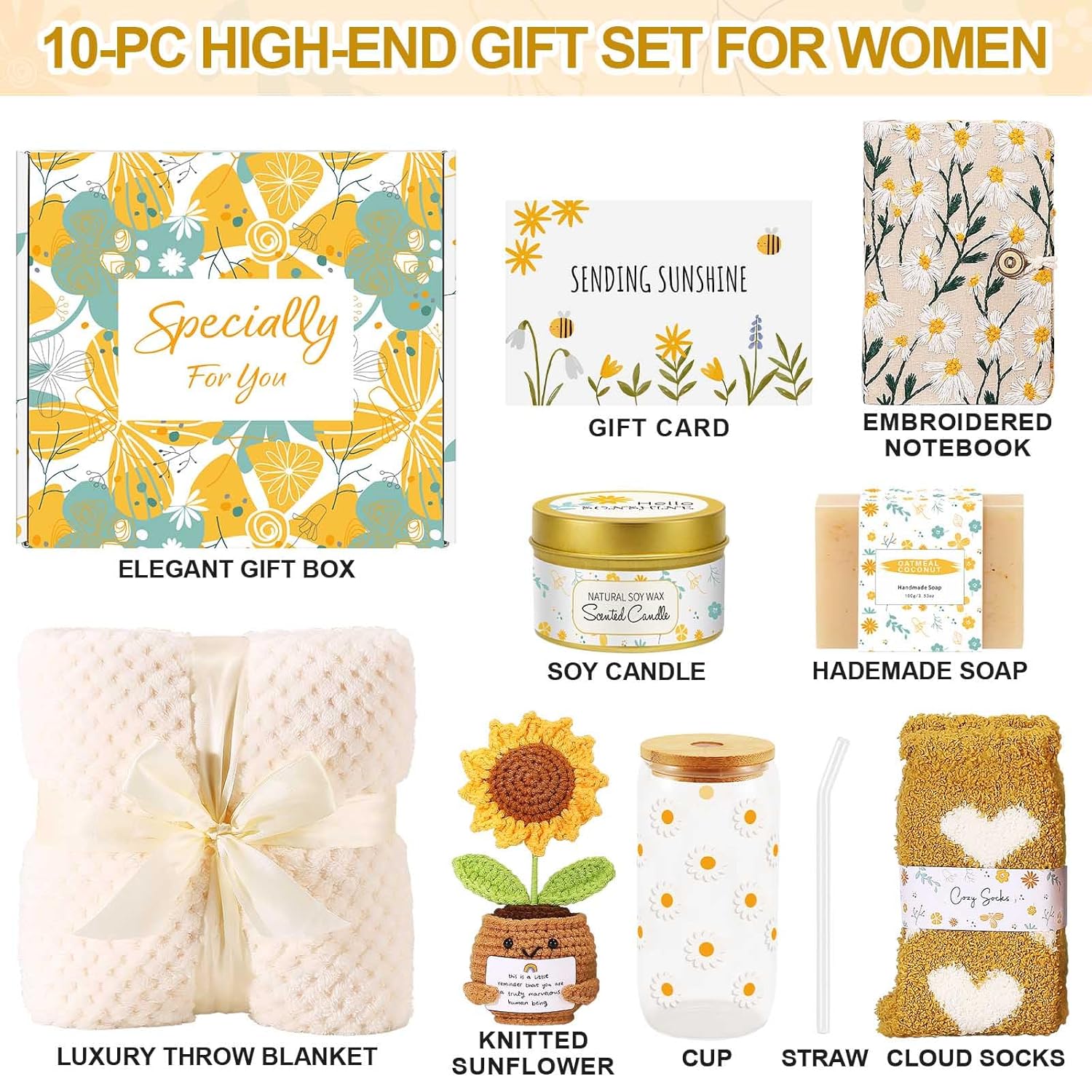 Self Care Gifts for Women Gift Baskets,Sending Sunshine Thinking of You Care Package Spa Gift Sets, Birthday Christmas Gifts for Women Best Friends Mom Sister Wife Grandma Her - Ivory - Image 3