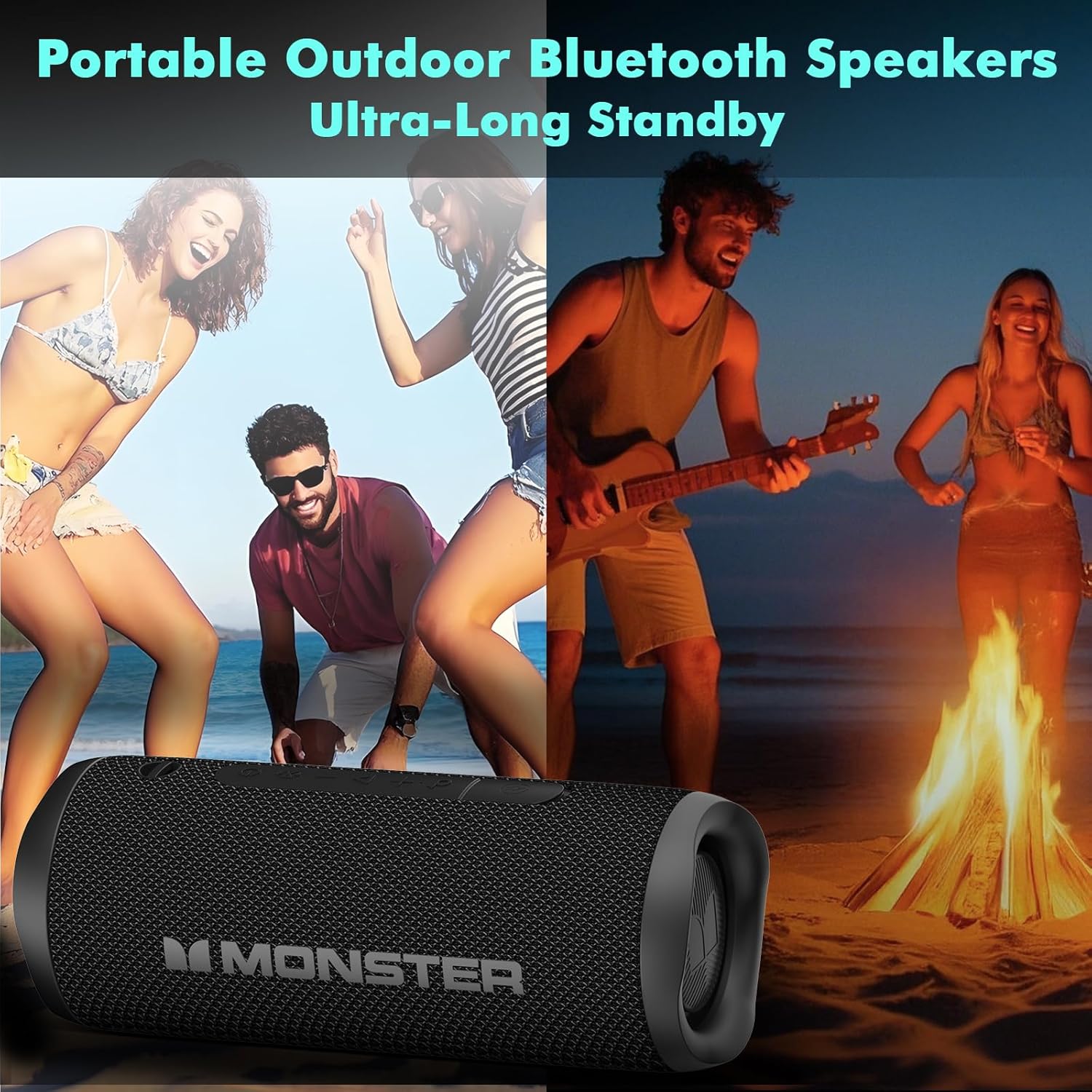 Monster Bluetooth Speaker, Wireless Portable Outdoor Bluetooth Speakers, 60W True Wireless Stereo IPX8 Waterproof, Dual PairingBluetooth 5.4 Built-in Mic, Black - Image 6