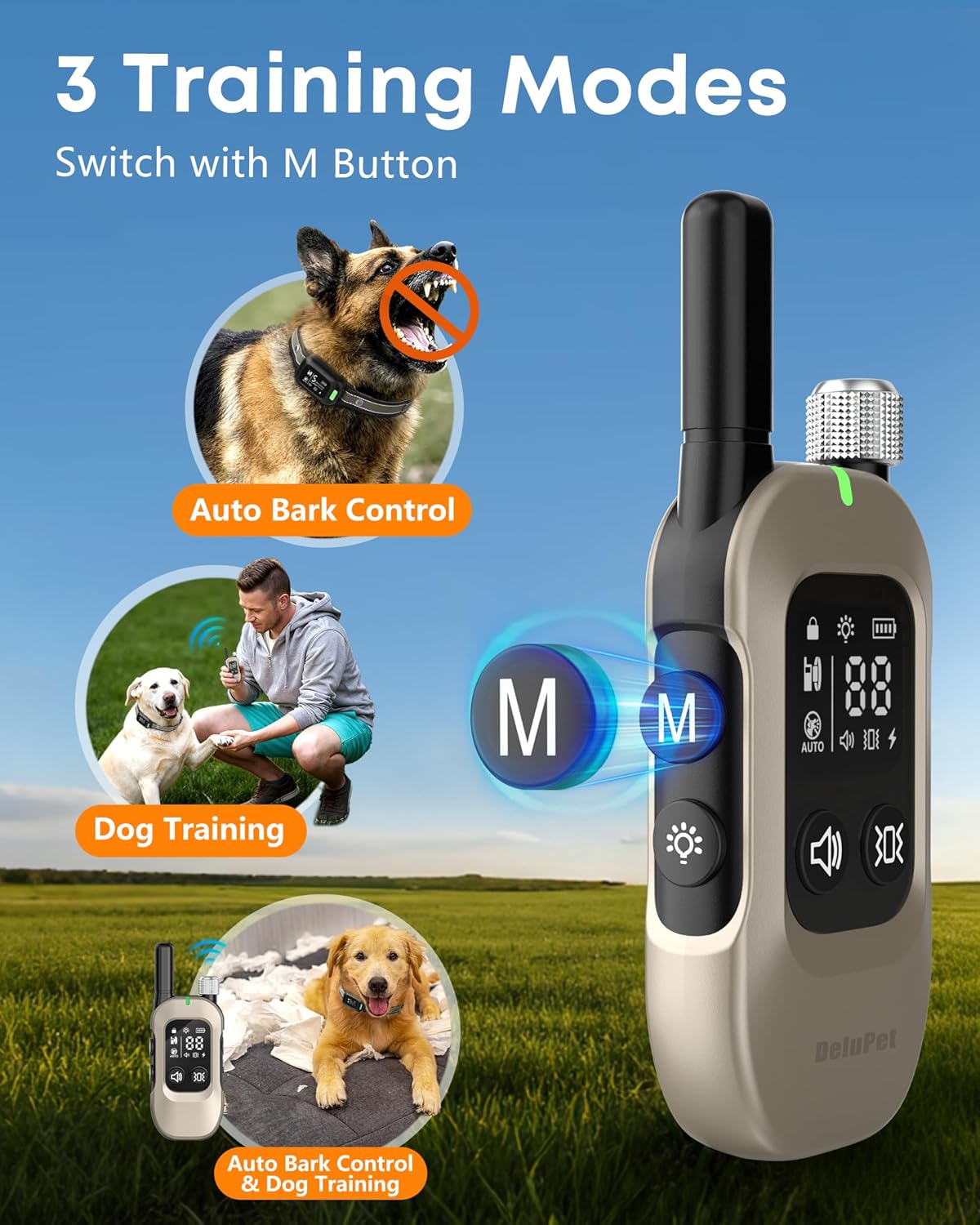 Delupet 2-in-1 Dog Bark & Shock Collar – 4500FT Dog Training Collar with Remote, 3 Training Modes & LED Light, IPX8 Waterproof E Collars with Anti-Barking for Small Medium Large Dog (Titanium) - Image 3