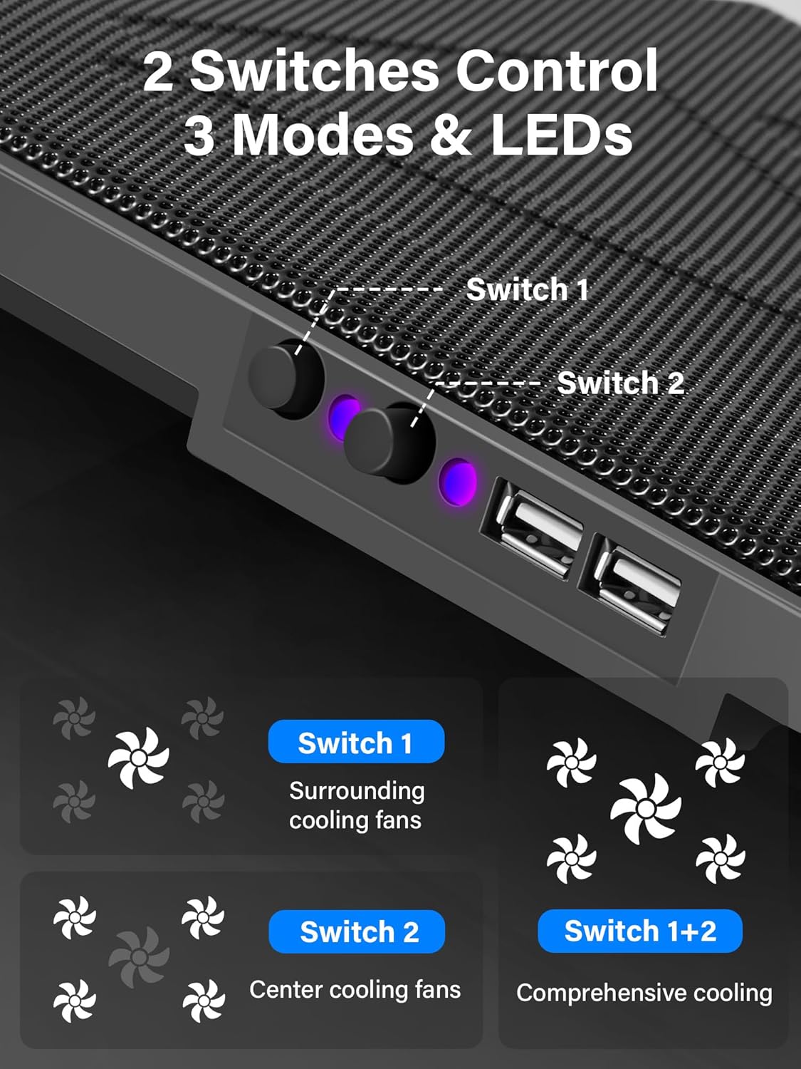 Kootek Laptop Cooling Pad, Laptop Cooler with 5 Quiet Fans for 12"-17" Computer PC Notebook Gaming Laptop Fan, Height Adjustable Laptop Cooling Stand Laptop Accessories (Purple) - Image 4