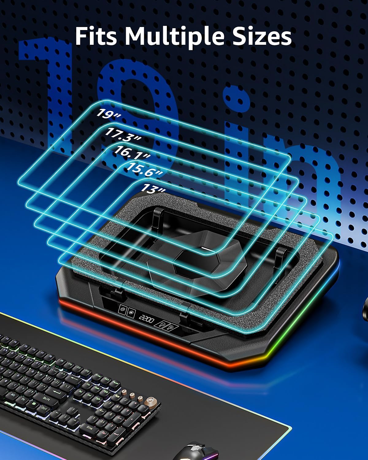 RGB Laptop Cooling Pad for 13-19", Max 3500RPM Gaming Laptop Cooler, Laptop Fan Cooling Pad Touch Switch to Control Speed, Powerful 4.72 Inch Turbo Fan - Image 6