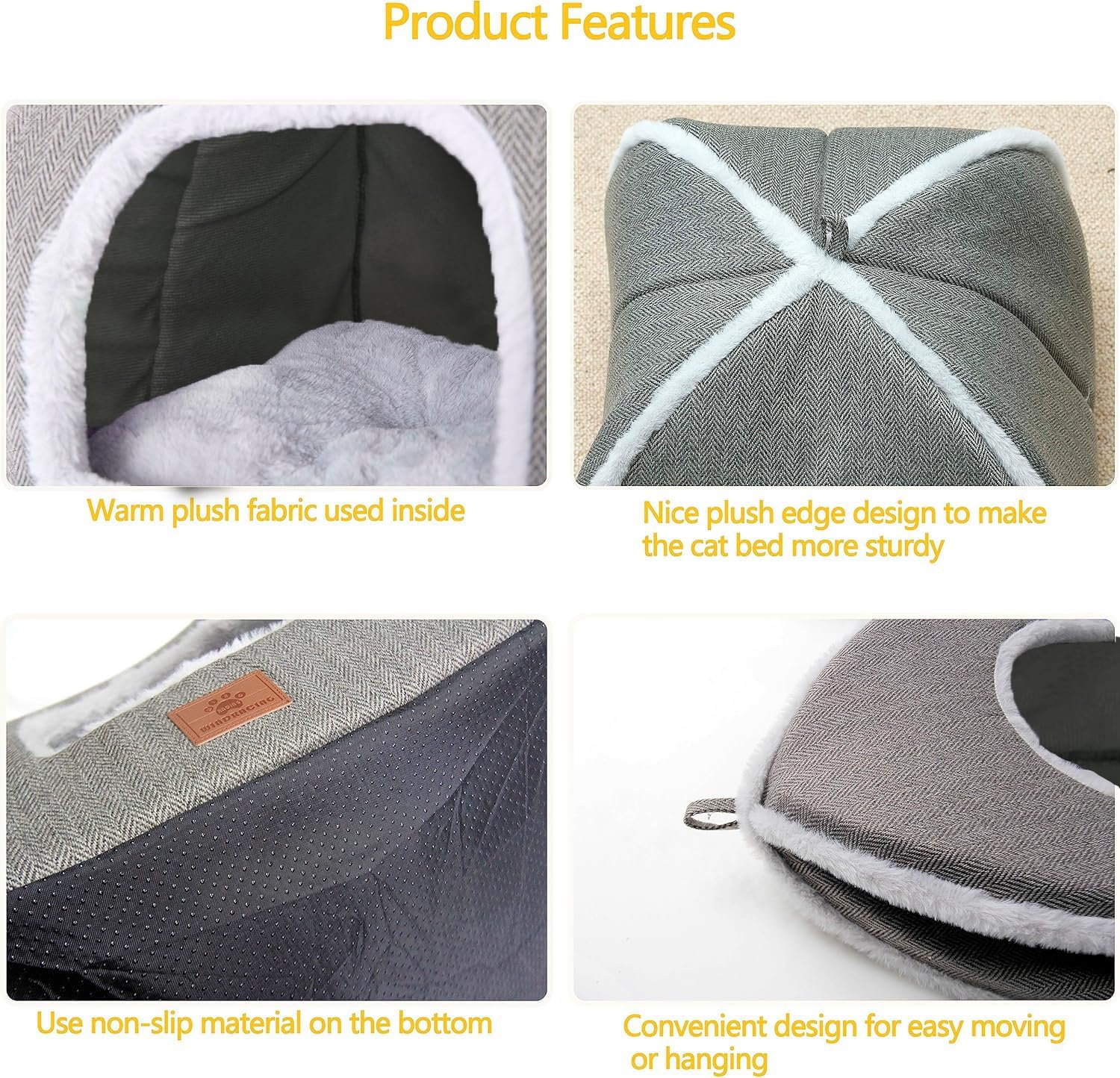 Cat Beds for Indoor Cats-Cat Bed Cave House Tent for Kittens and Small Pets with Washable Cushioned,Soft and Warm Indoor House, Grey, 15 inches - Image 5
