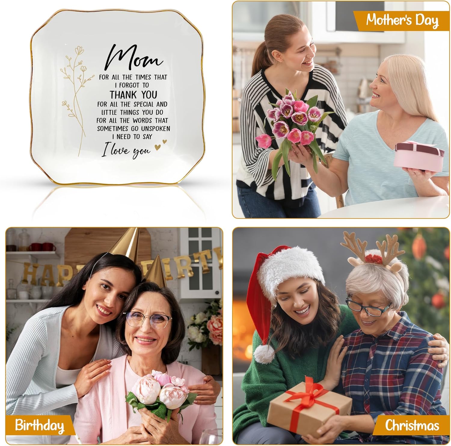 OASSIE Mothers Day Gifts for Mom - 4"x4" Ceramic Jewelry Dish Tray - Mother's Day Thank You Birthday Gifts for Mom Mother in Law Mama Grandma from Daughter Son, Mama Gift, Moms Gift, Jewelry Dish Moms - Image 5