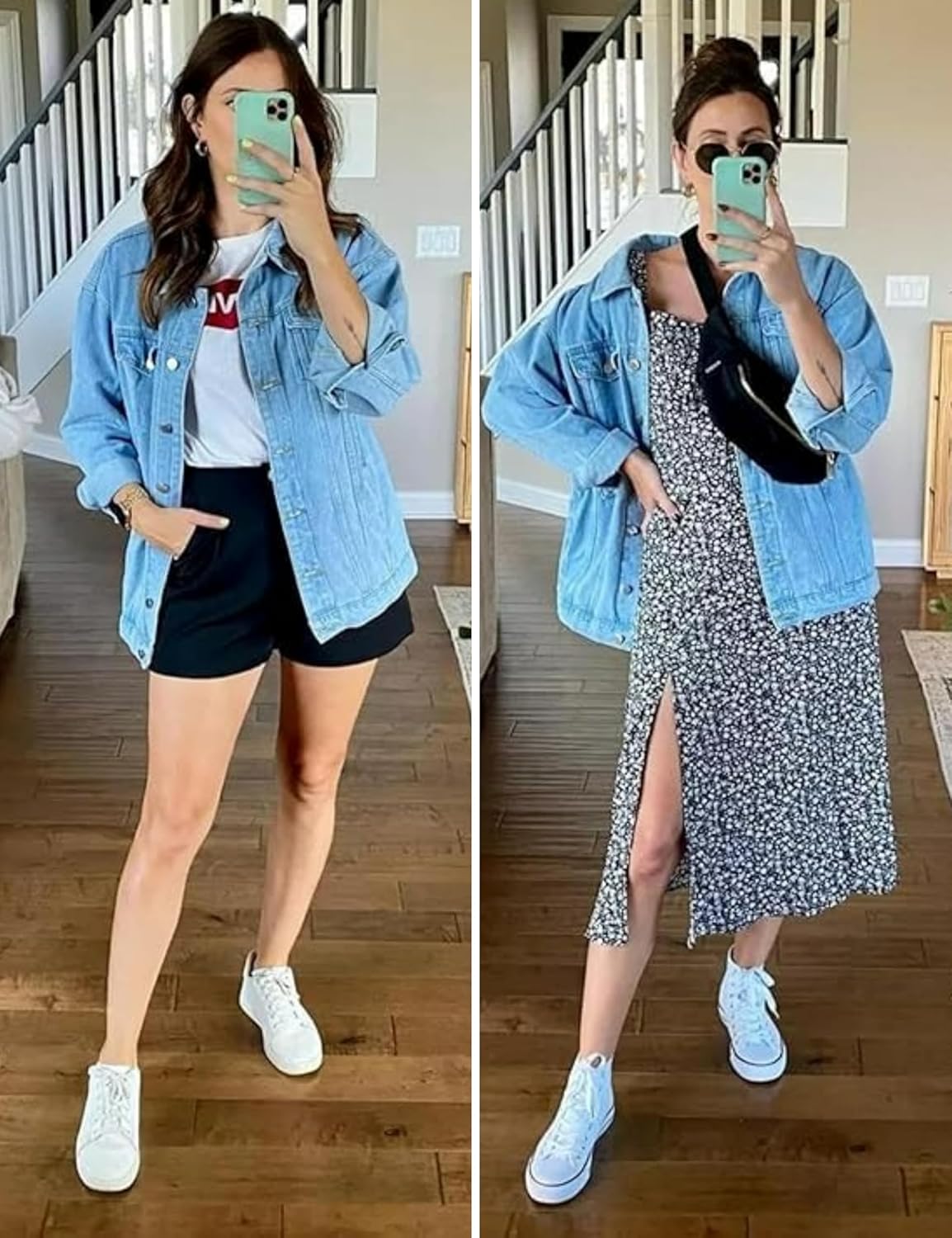 Omoone Women's Oversized Mid Long Denim Jacket Jean Biker Coat - Image 4