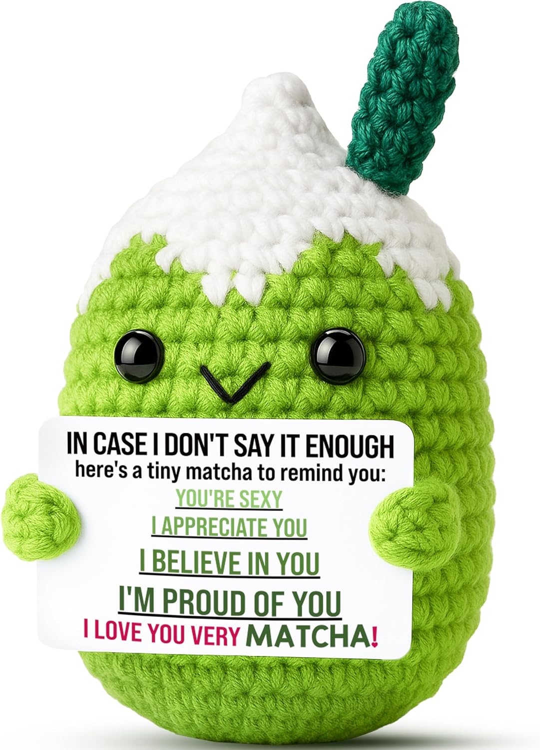 Very Matcha I Love You Crochet Affirmation Plush, Funny Christmas Valentine's Day Anniversary Present for Him Her, Handmade Positive Desk Decor, Christmas Stocking Stuffer Idea