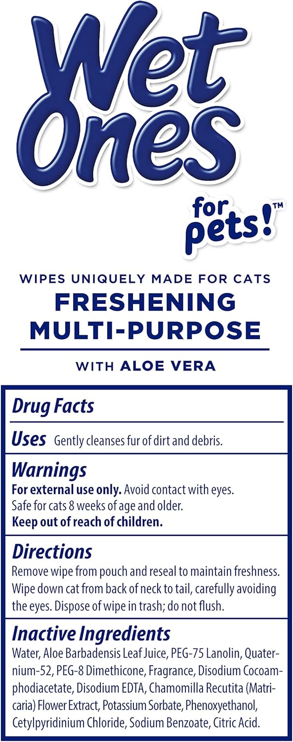 Wet Ones for Cats Freshening Wipes, Multi-Purpose Cat Grooming Wipes with Aloe Vera, Helps Remove Dirt, Odor, and Dander Between Baths, Fresh Scent, 50 Count - Image 7