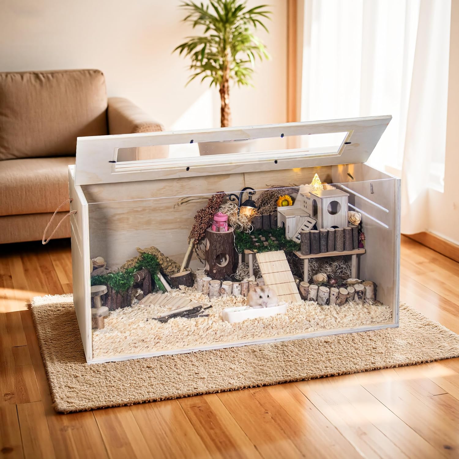 Hamster Cage Chewproof, 32" Wooden Guinea Pig Cage for Small Animals, Openable Top with Easy View Acrylic Panels for Hamster, Rabbit, Guinea Pig, Hedgehog(32" L x 15.7" W x 15.7" H) - Image 6