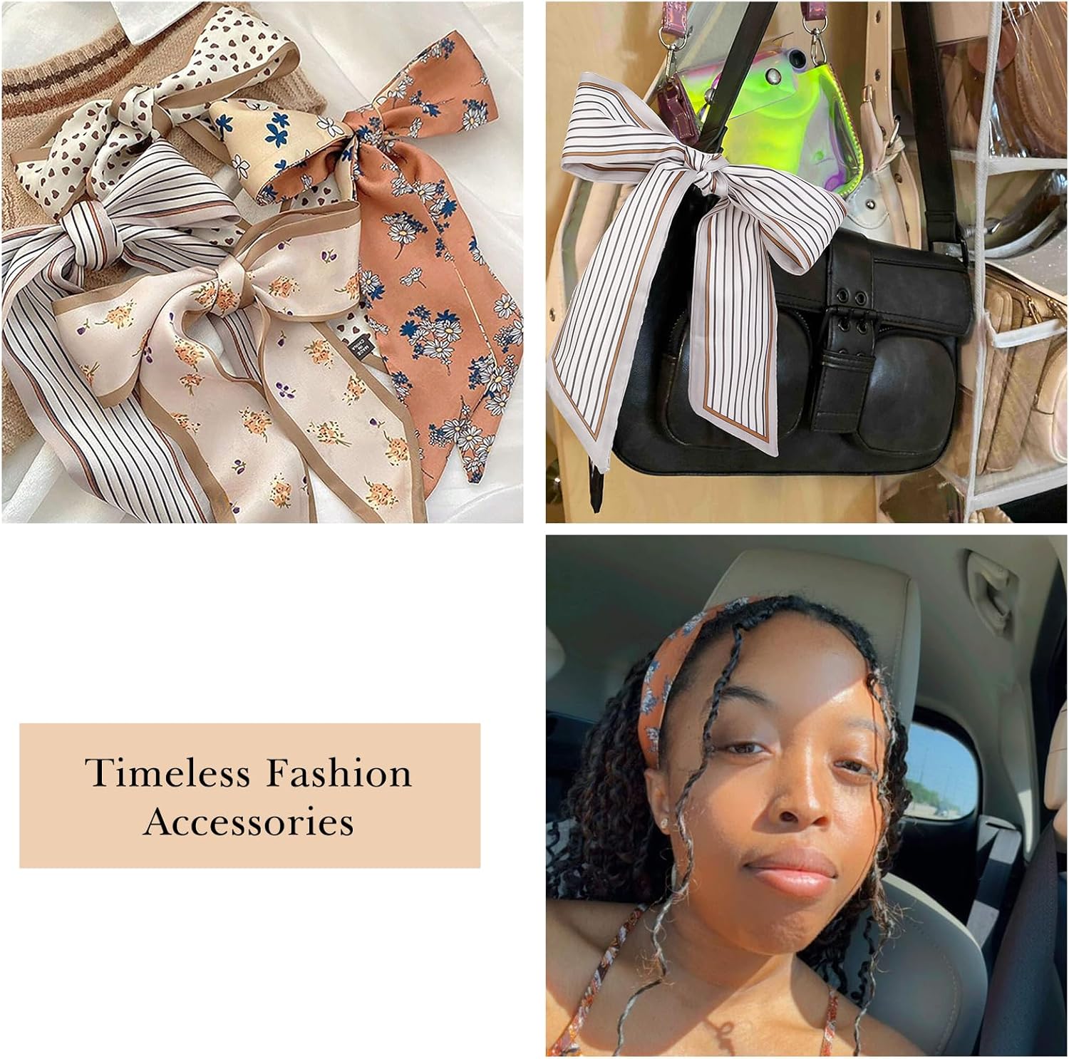 TEBIEKOY 4Pcs Fashion Scarves for Women, Multifunctional Boho Scarves Headbands Satin Scarf for Bag Hair Accessories - Image 3