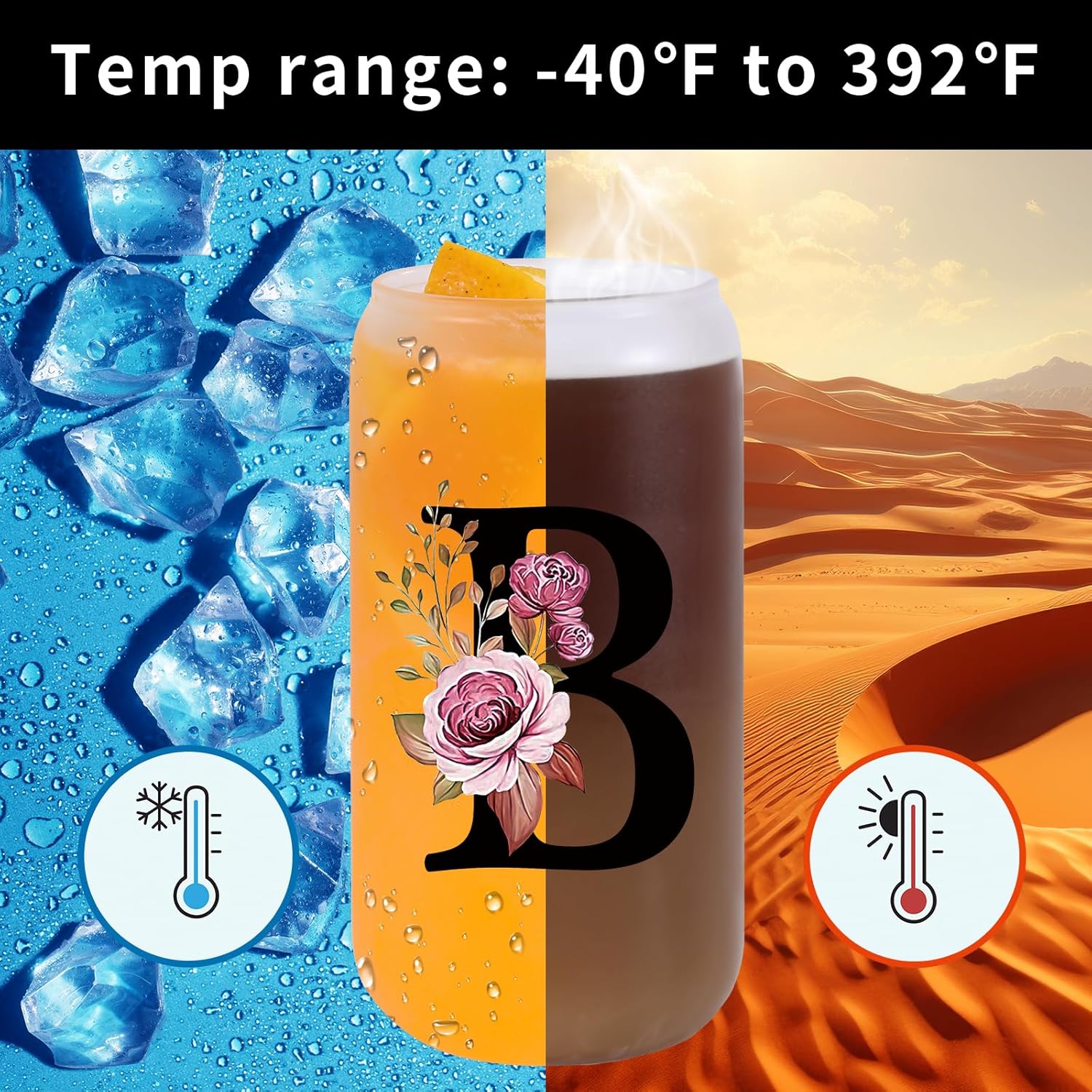 Monogrammed Glass Drinking Cup With Lid Straw Women Girl Friend Birthday 16th 18th 19th 20th 21st 30th 40th 50th 60th 70th 80th 90th 45th 65th 75th 1974 1964 40 60 70 Year Old Gift Funny Meaningful,B - Image 3