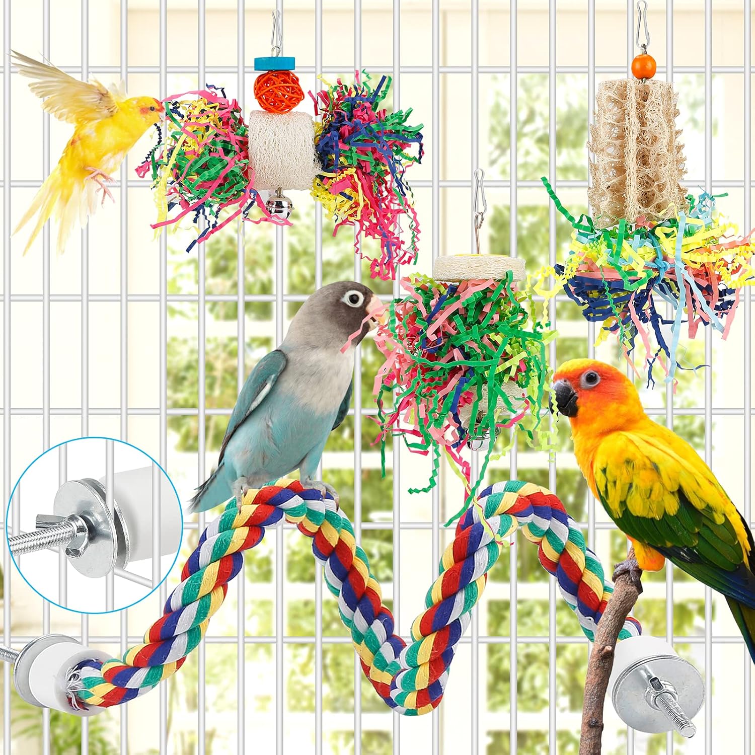 Foraging Toys Parakeet Chewing Hanging Toy Shredded Paper Bird Cage Accessories for Conure Cockatiel Budgies Lovebird Parrotlet - Image 4