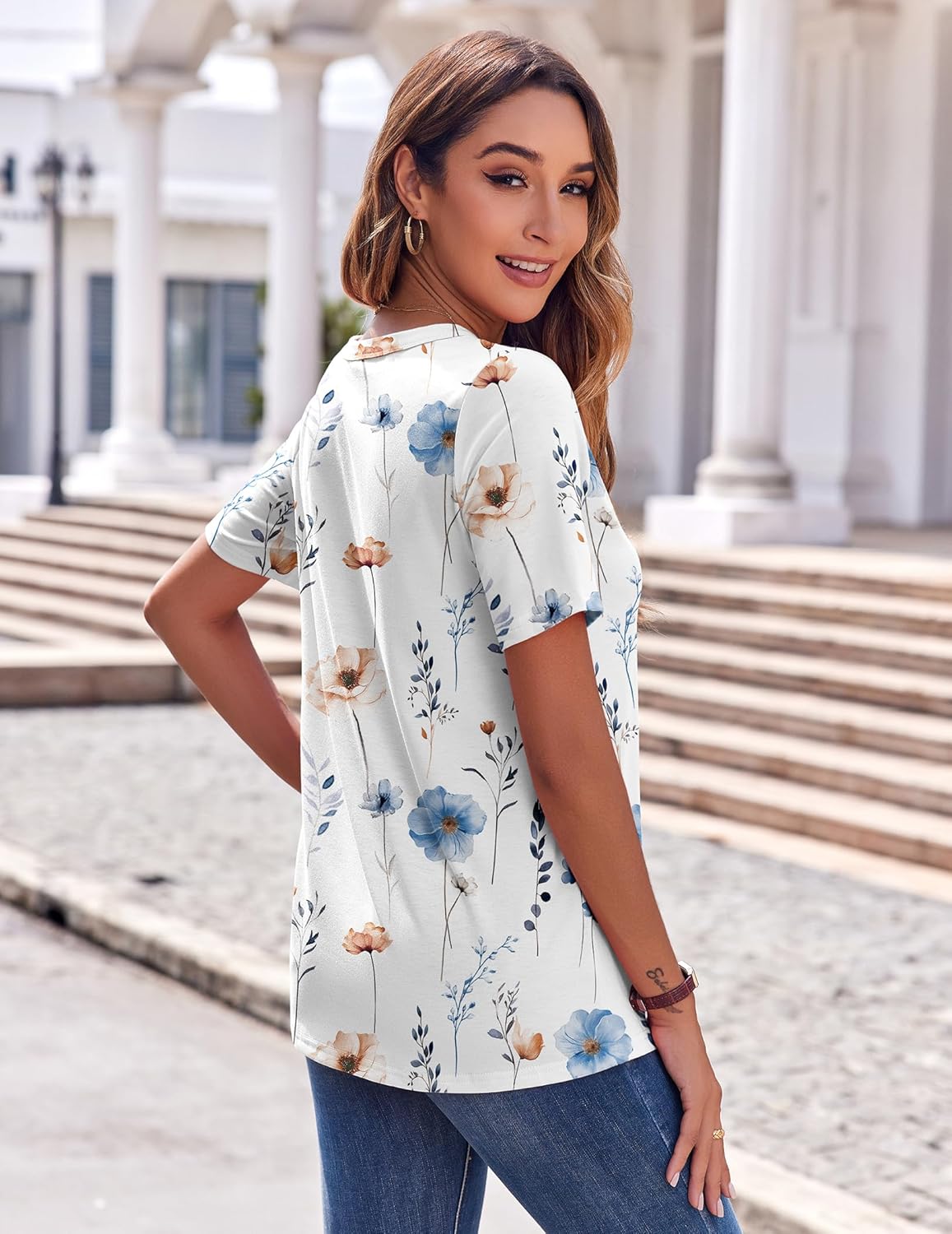 Zeagoo Womens Summer Tops Casual Short Sleeve V Neck Shirts Business Dressy Work Blouses - Image 5