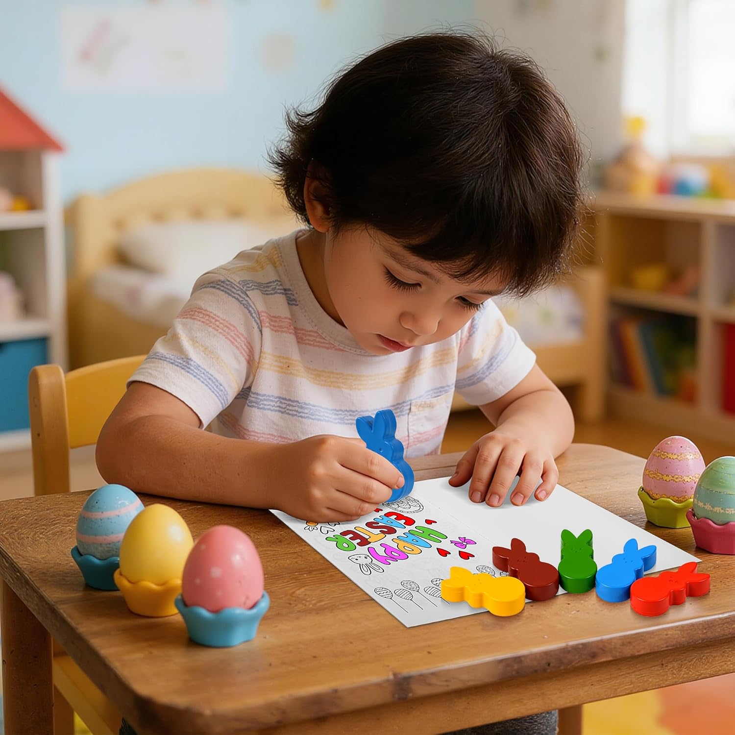 Easter Basket Stuffers for Toddler,12 Colors Non-Toxic Washable Bunny Rabbit-Shaped Crayons for Kids with Easter Coloring Book Easter Egg Fillers Hunt, Classroom Games Supplies for Boys Teens - Image 7