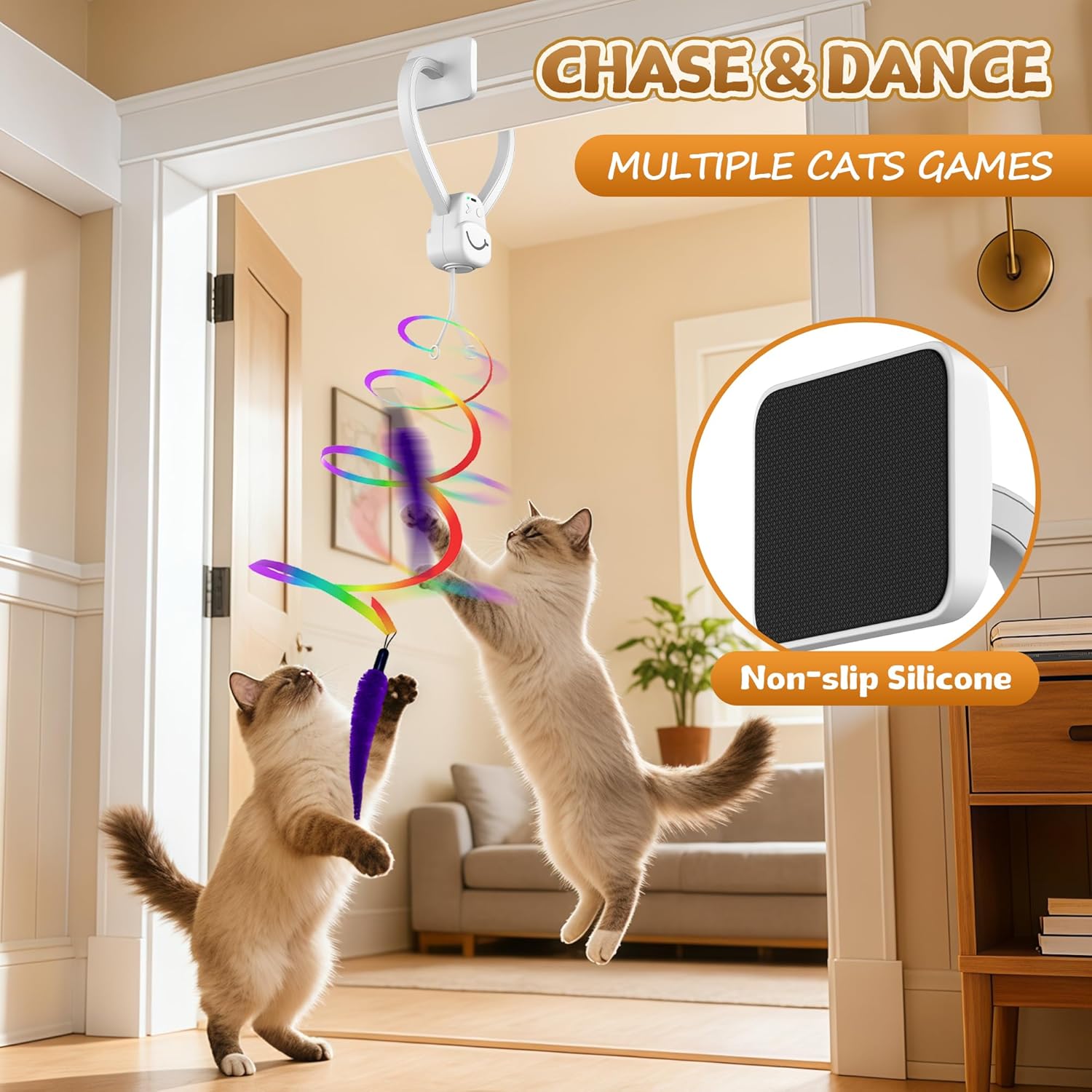Interactive Cat Toys for Indoor Cats,Automatic Hanging Electric Cat Teaser Door Frame & Doorway,with Feather Mouse String wand Enrichment Chase Toy,Safe Self Play for Bored Multi Cats Households - Image 4
