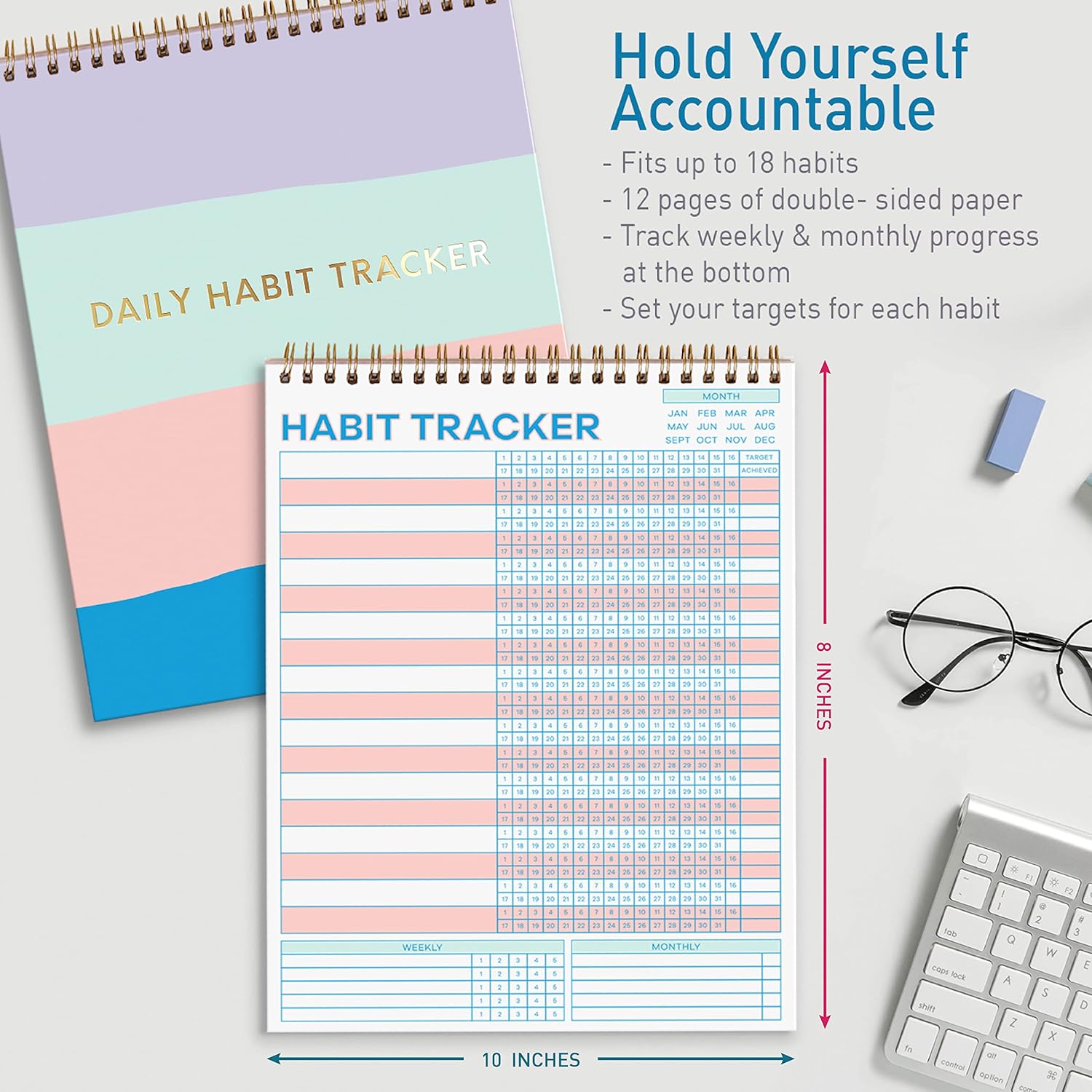 S&O Striped Habit Tracker Calendar - 24 Month Daily task Journal - Undated Routine Planner with Personalized Goal Chart for Health, Fitness & Finance - Weekly Chore Chart for Adults - Image 2
