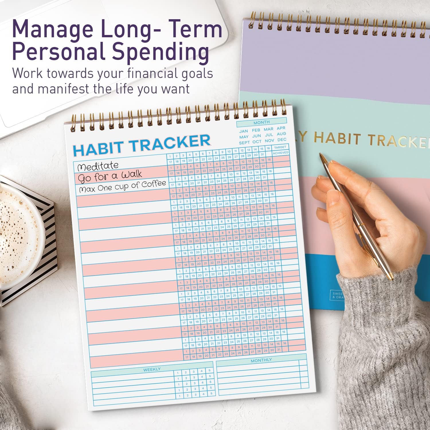 S&O Striped Habit Tracker Calendar - 24 Month Daily task Journal - Undated Routine Planner with Personalized Goal Chart for Health, Fitness & Finance - Weekly Chore Chart for Adults - Image 7