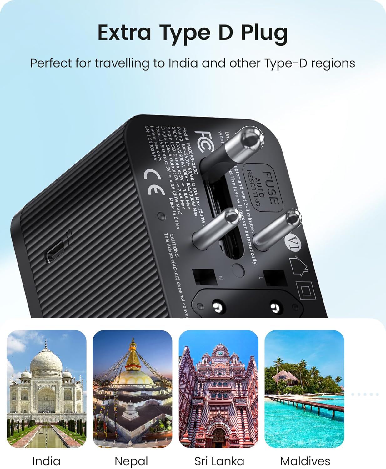 LENCENT 28W Universal Travel Adapter Kit, International Adaptor with 3 USB C 2 USB A, Worldwide Charger for Europe UK Maldives Sri Lanka India Nepal Ghana Zimbabwe Tanzania Nigeria (Type D/G/C/I/A) - Image 9