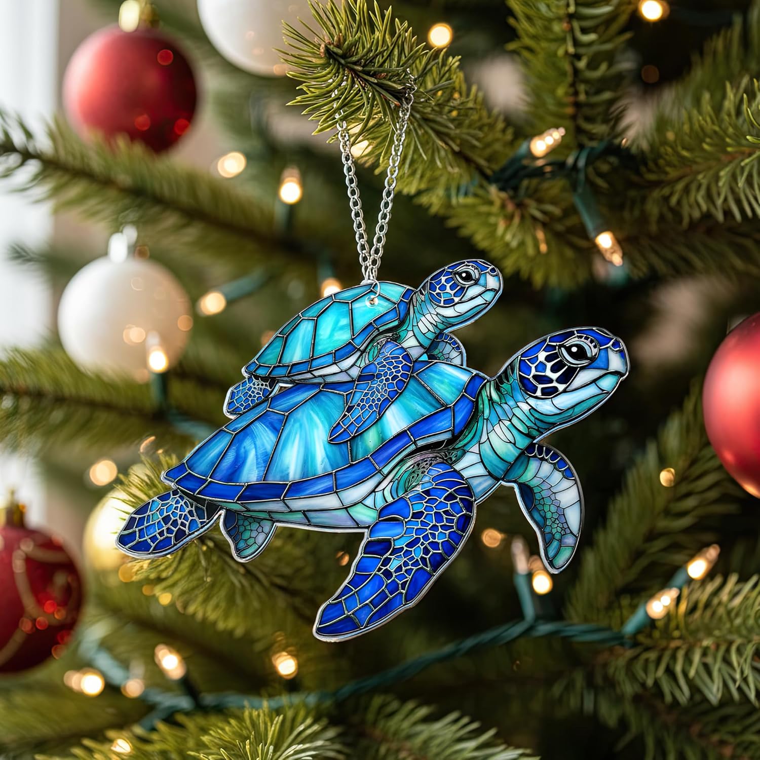 Beach Christmas Ornaments for Tree, Sea Turtle Acrylic Suncatcher Ornament with Story Card, Sea Turtle Gifts for Women, Beach Gifts for Women, Christmas Stocking Stuffers Ideas (Motherhood Blue) - Image 2